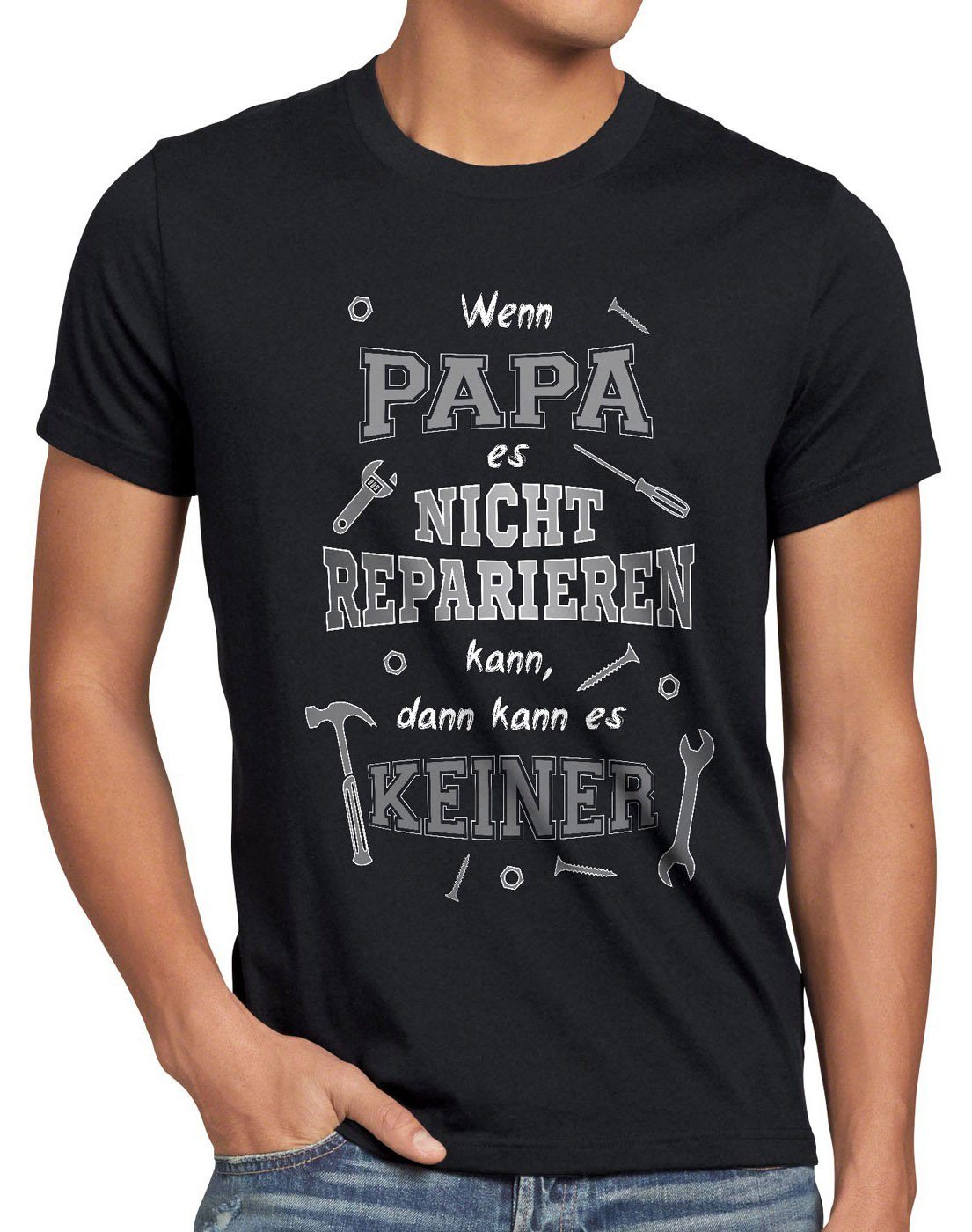 style3 Print-Shirt Herren T-Shirt Wenn Papa nicht reparieren kann es keiner Shirt Spruch Funshirt schwarz