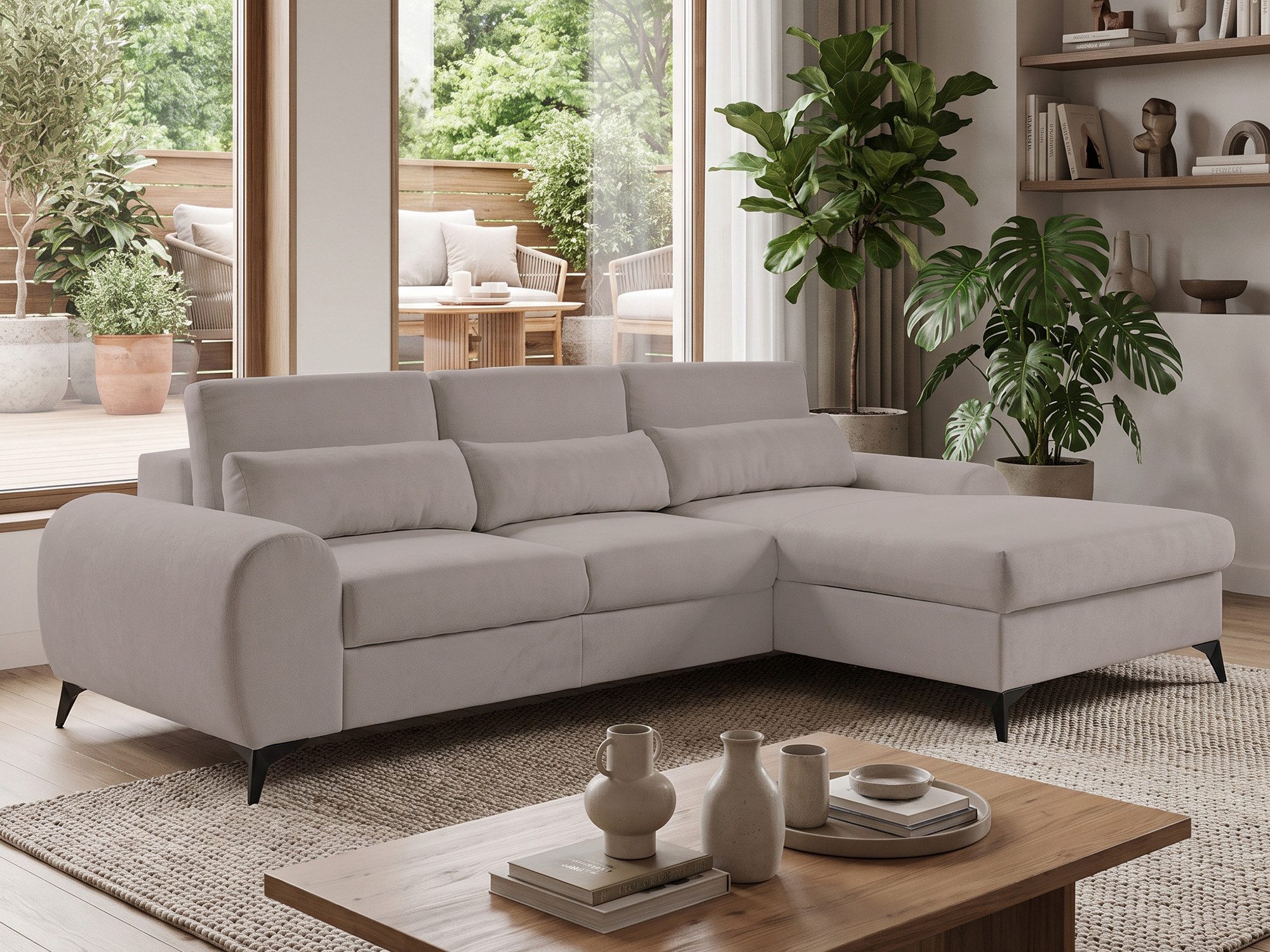 Beautysofa Ecksofa MILAN L großes Designer-Ecksofa mit Schlaffunktion & Bettkasten, Liegefläche 215×140 cm, verstellbare Kopfstützen