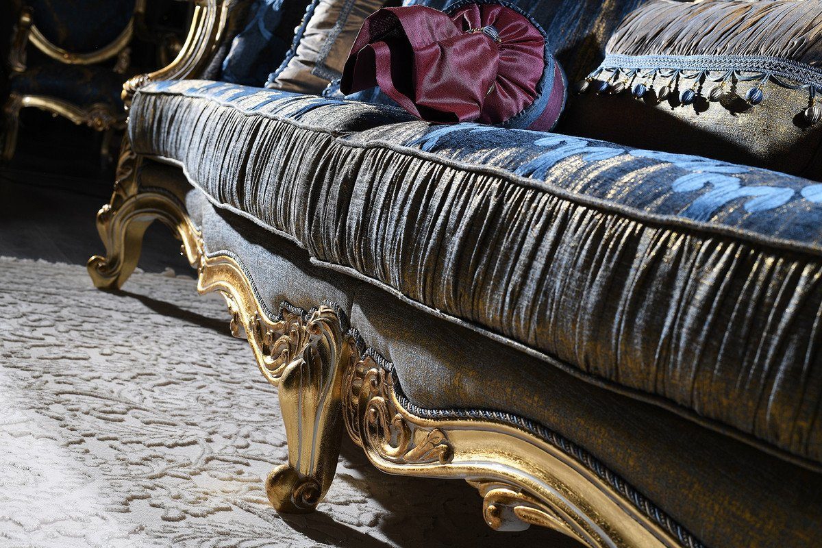 Casa Padrino Sofa Luxus x 300 Gold - / x Chesterfield Antik Wohnzimmer Sofa Prunkvolles Chesterfield-Sofa Barockmöbel Dunkelblau H. - Barock 90 Barock cm 119