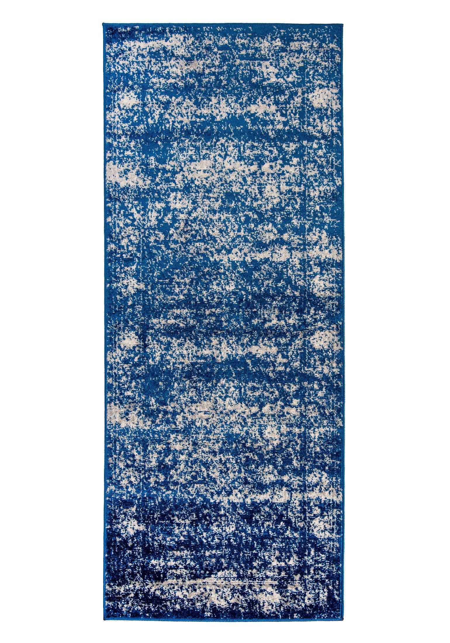 Designteppich Vintage Teppich für Wohnzimmer - Vintage Look - Blau, Mazovia, 60 x 200 cm, Vintage, Höhe 8 mm, Kurzflor - niedrige Florhöhe Blau / H182A