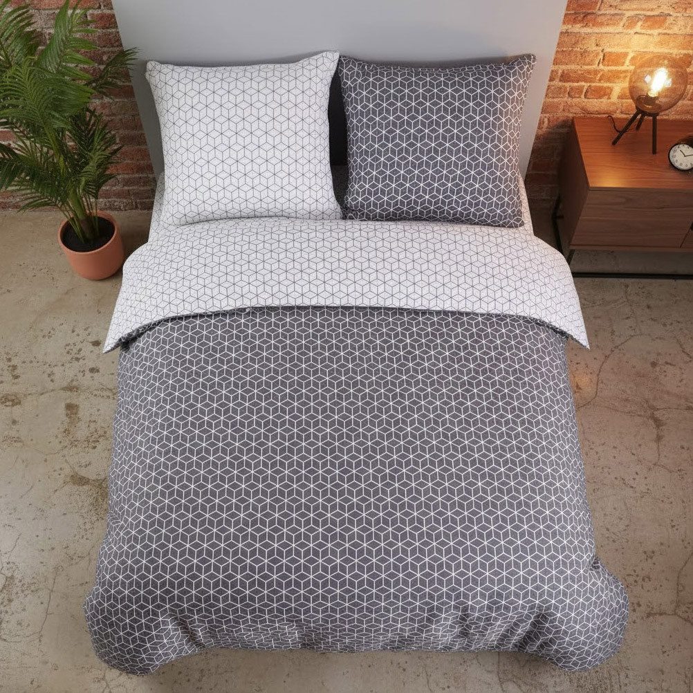 Buymax Bettwäsche Bettbezug Set Sillage 100% Baumwolle, Renforce: 100% Baumwolle, 2 teilig, mit Reißverschluss, modern gestreift, Grau Weiß, 135x200 cm