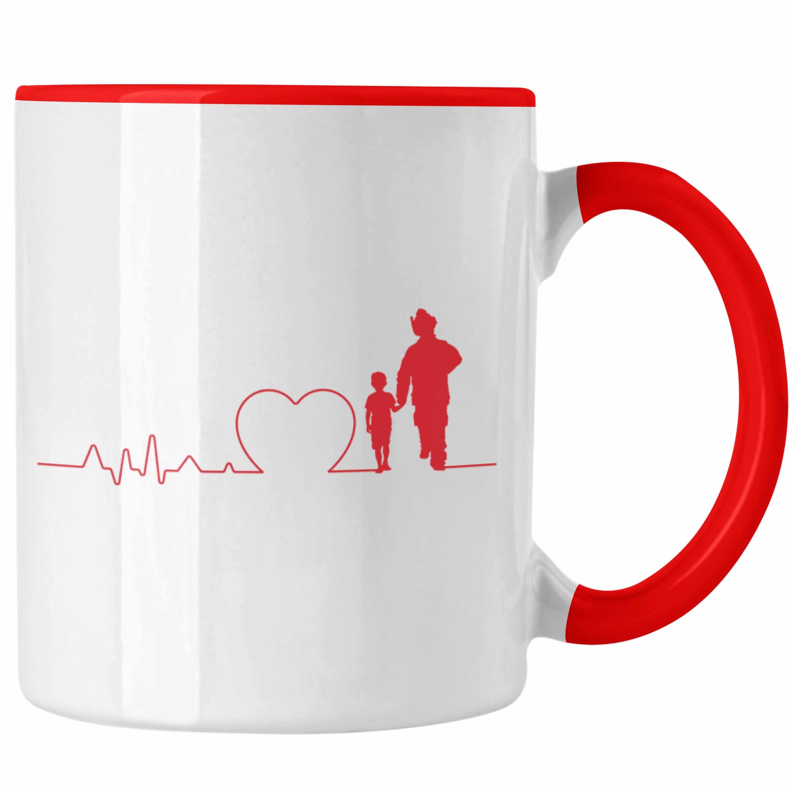 Trendation Tasse Trendation - Feuerwehr Tasse Geschenk für Feuerwehrmann Geburtstag Männer Spruch Evolution Sohn Vater Rot