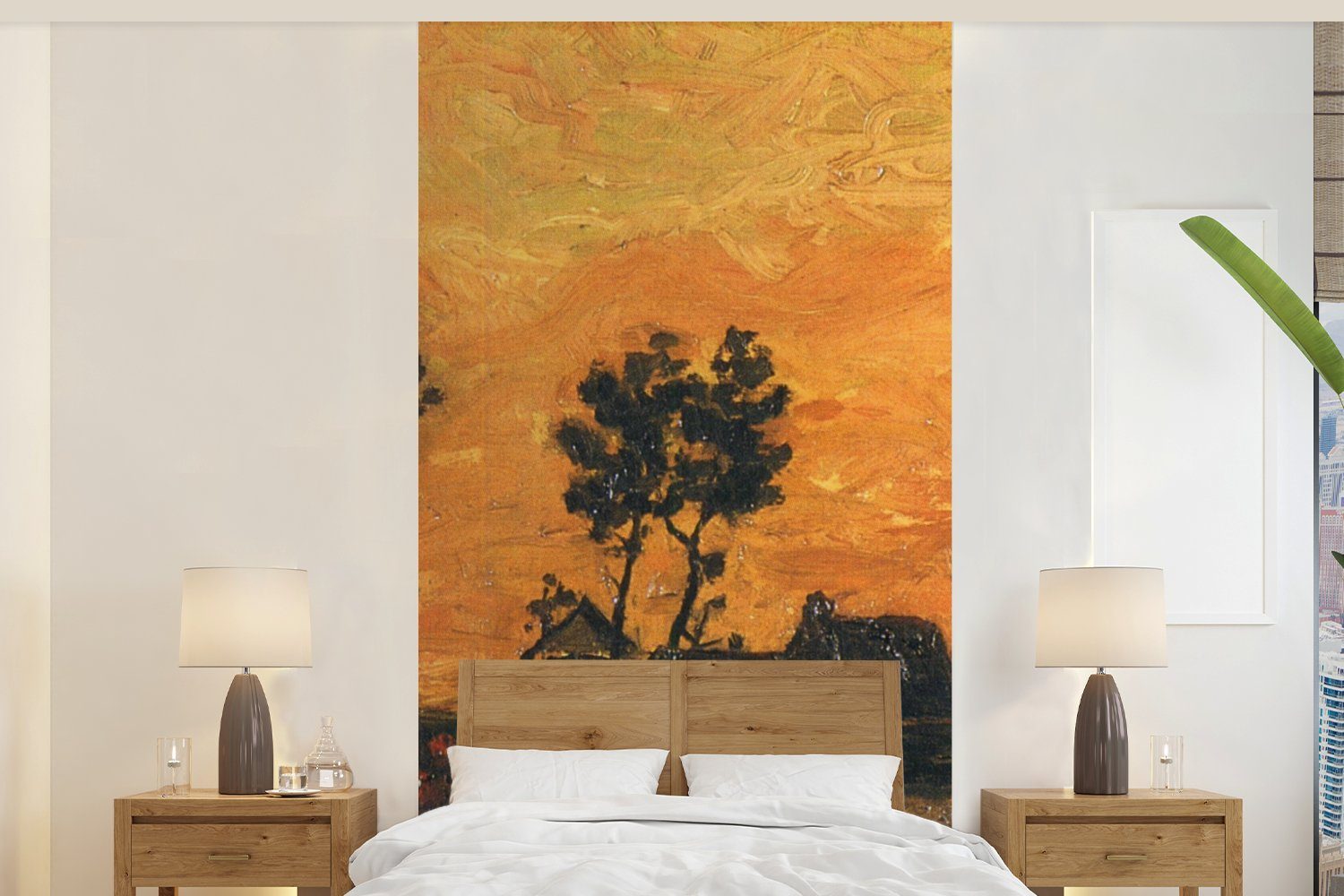MuchoWow Fototapete Landschaft bei Sonnenuntergang - Vincent van Gogh, Matt, bedruckt, (2 St), Vliestapete für Wohnzimmer Schlafzimmer Küche, Fototapete