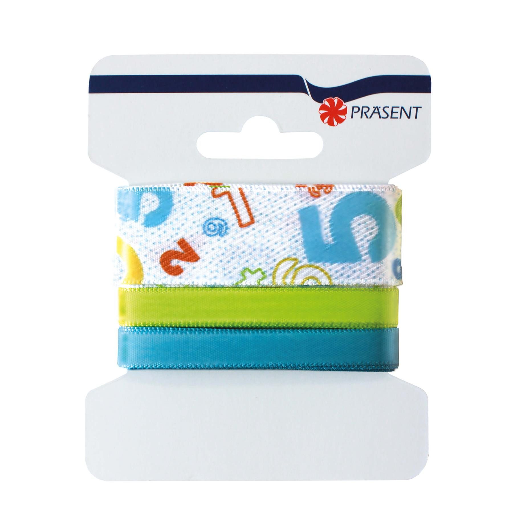 Roth Ideen Schultüte Roth Schleifenband Numbers-Blau 3er Set, 2,5/1/1cm x 4,5 m, Verschluss