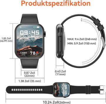 Mingtawn IP67 Wasserdicht Männer und Frauen's Smartwatch (1,85 Zoll, Android / iOS), Mit Bluetooth-Anrufen, Herzfrequenzüberwachung