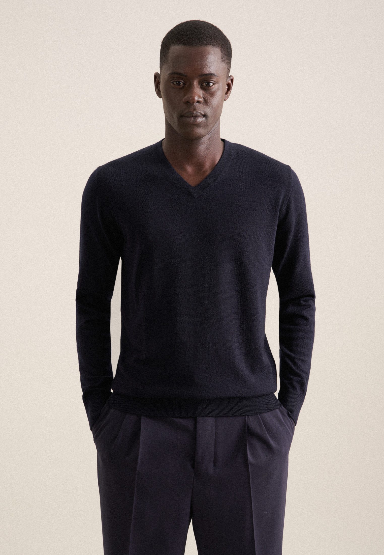 seidensticker Strickpullover Schwarze Rose 1/1 V-Neck Uni günstig online kaufen