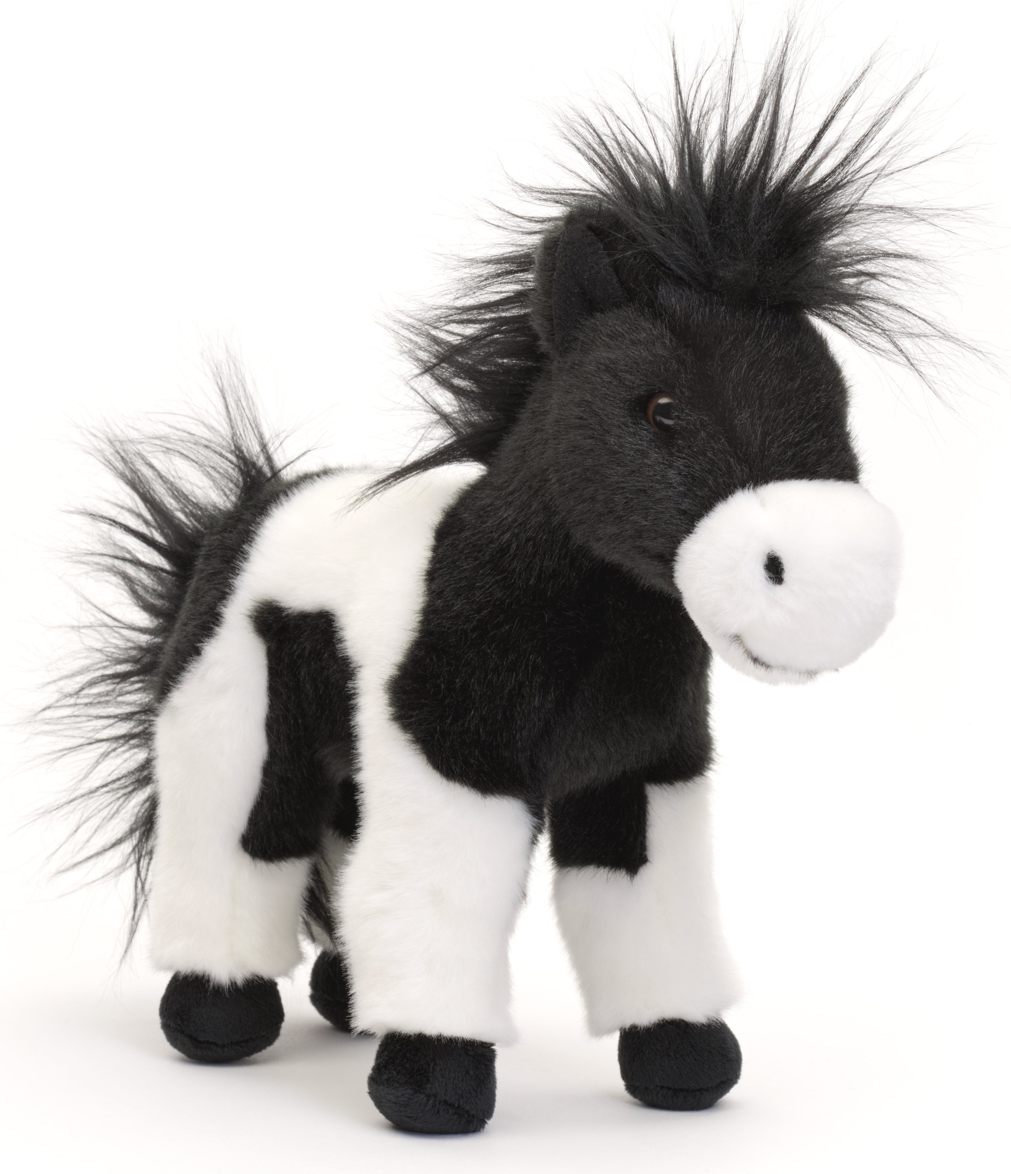 stehend - Plüschtier, recyceltes Pferd % zu 100 Uni-Toys cm - Kuscheltier 23 Füllmaterial schwarz-weiß, (Höhe) Plüsch-Pferd,