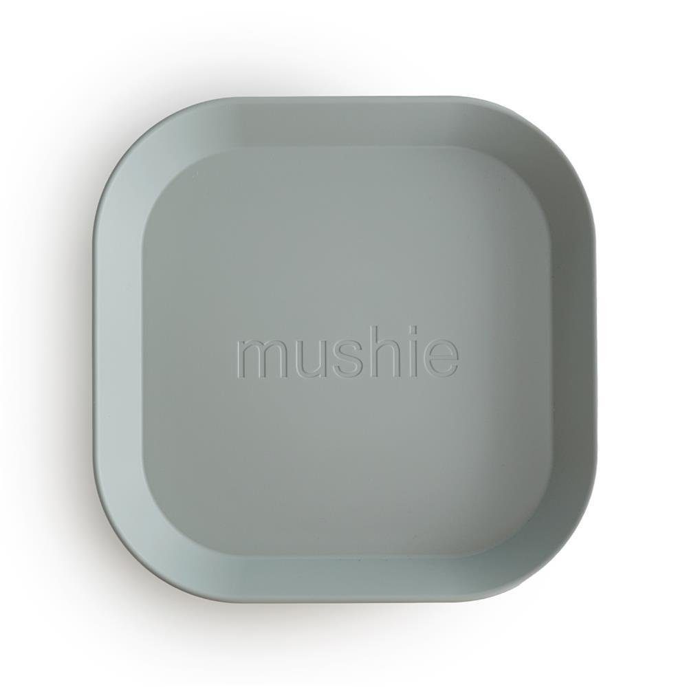 Mushie Teller-Set Quadratisch Sage, 2er Set, aus Kunststoff, BPA-frei, Speiseteller, Kinderteller, Blau