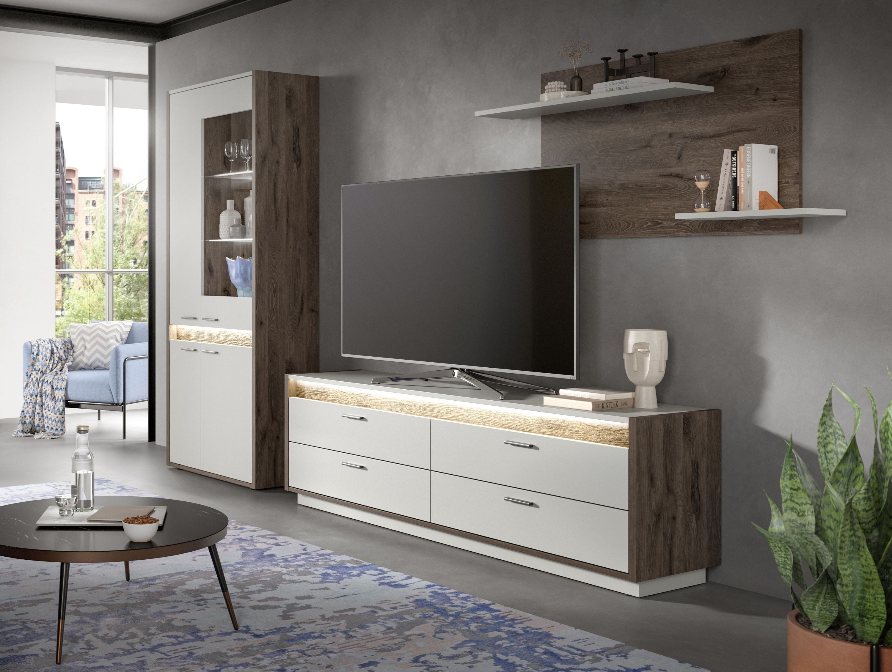 xonox.home Wandboard Falcona, Nox Oak Dunkel Nachbildung Hellgrau Modern 64x135x22 cm