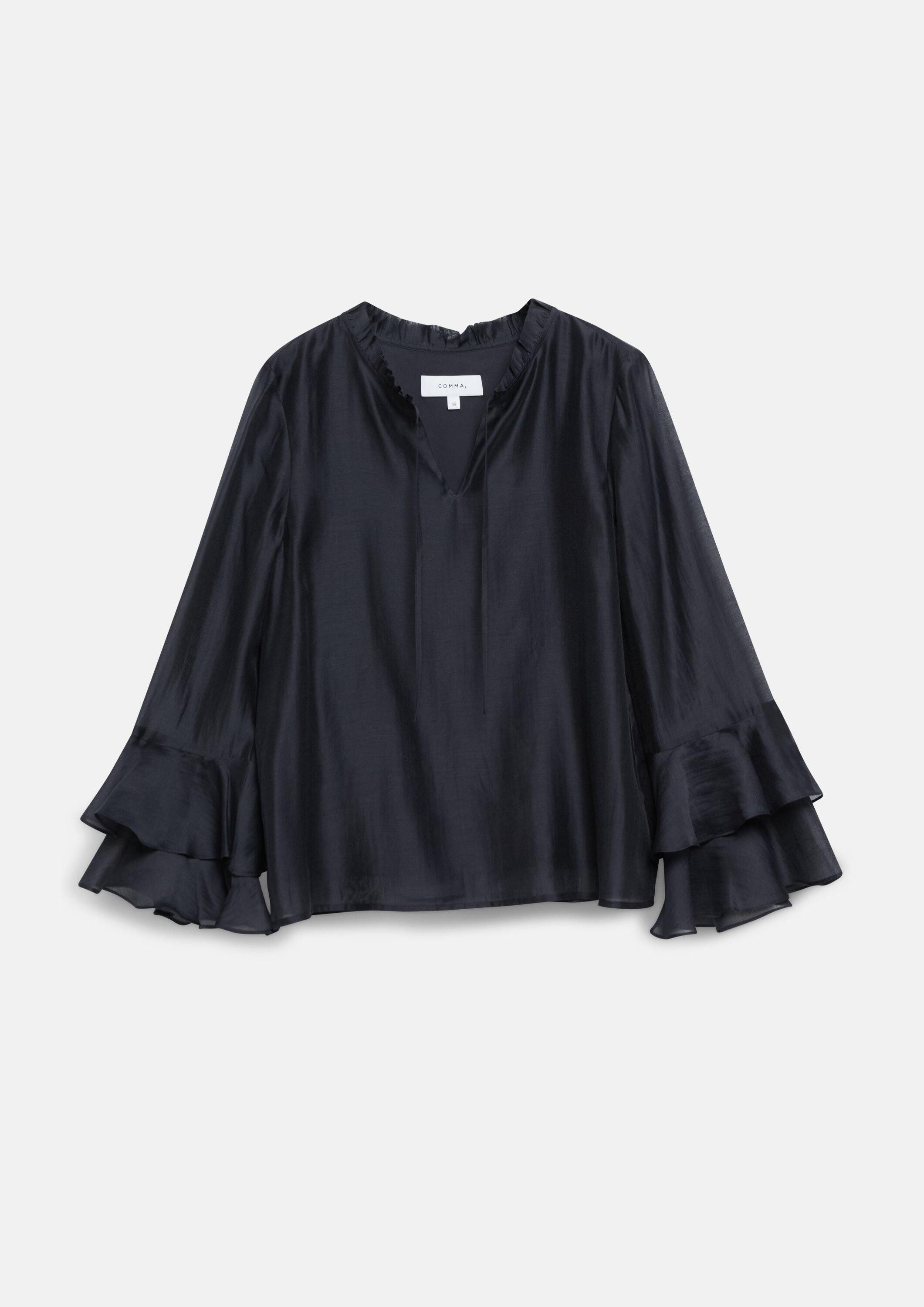 comma Langarmbluse Bluse Lyocell-Bluse mit Volantärmeln