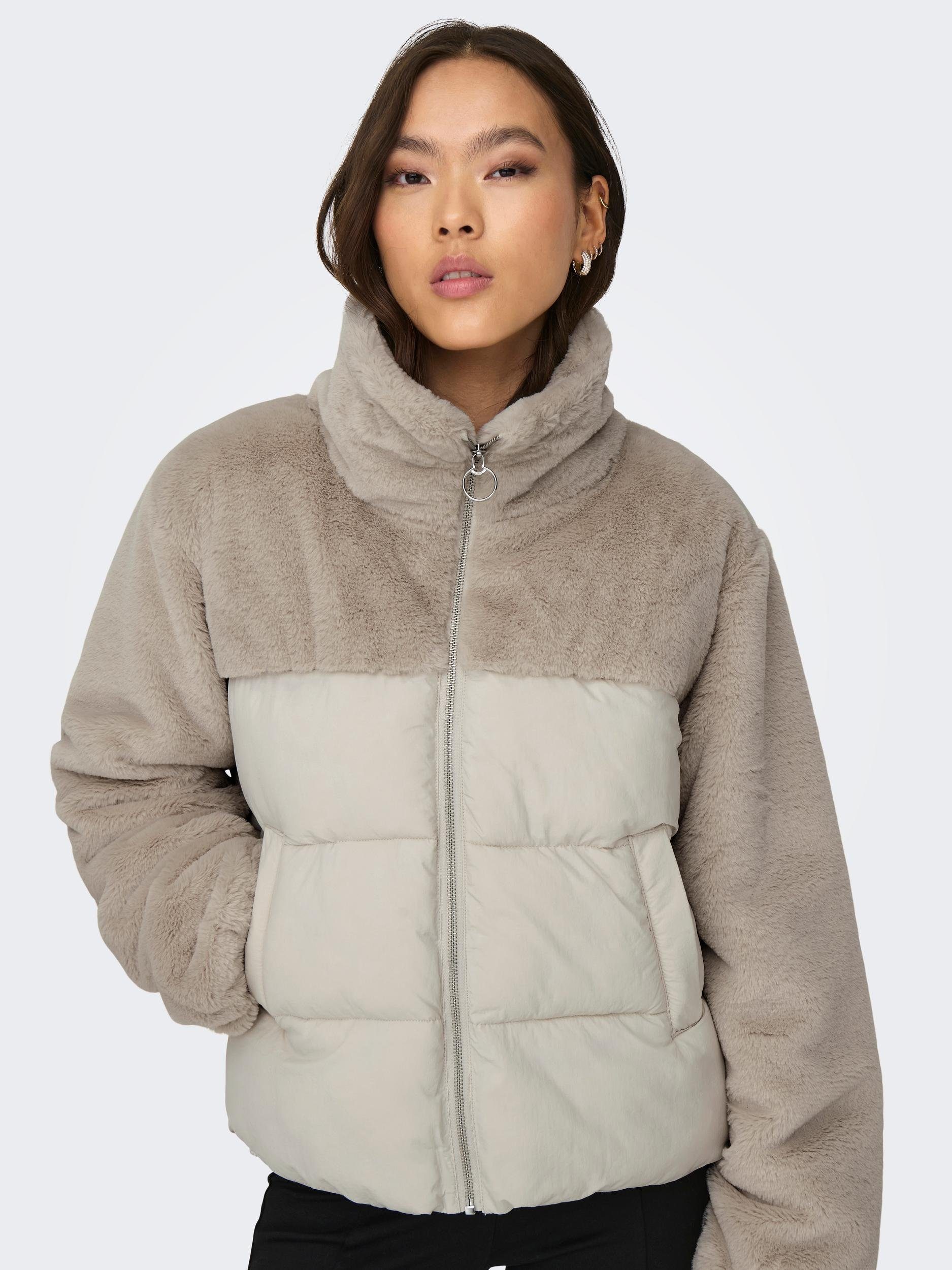 ONLY Steppjacke ONLWANJA – Jacke mit Plüschdetails und hohem Kragen Materialmix