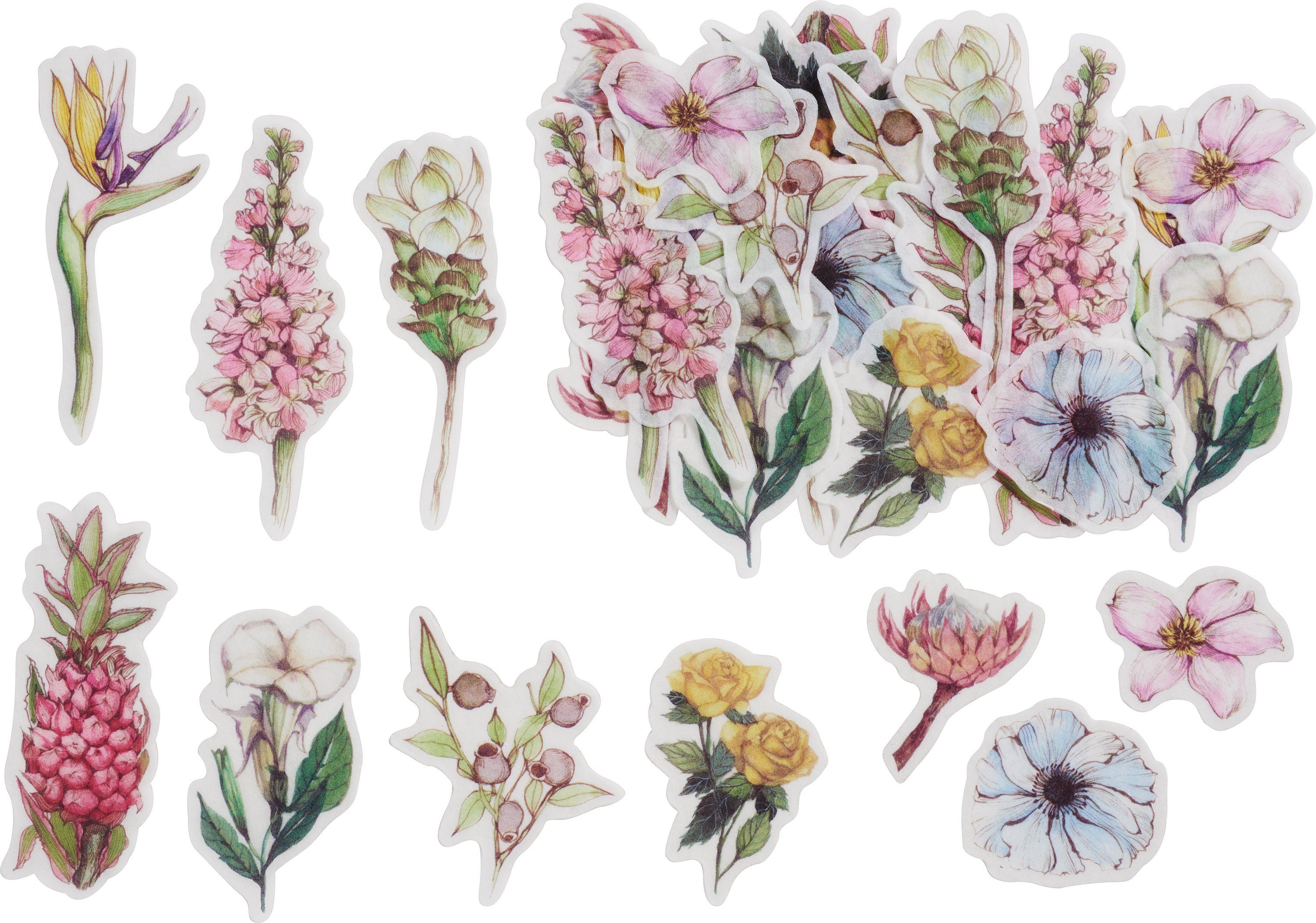 creativ company Sticker Washi Sticker Blumen Pastell, (30-tlg), 30 Stück