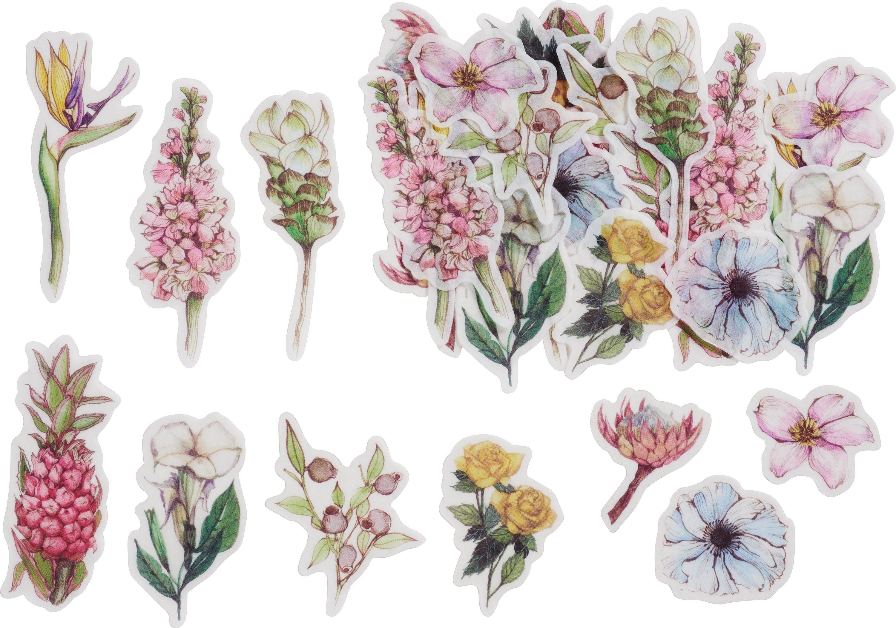 creativ company Aufkleber Washi Sticker Blumen Pastell, 30 Stück