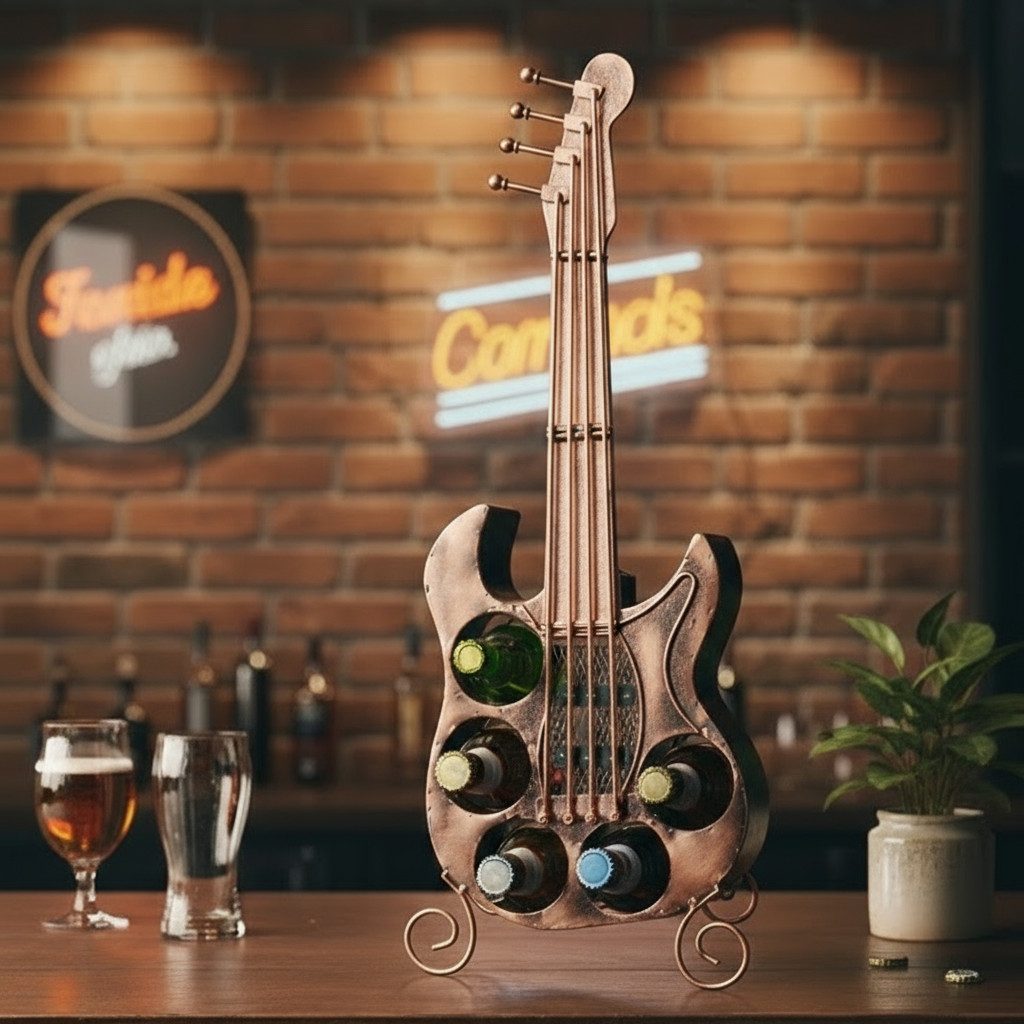 MF Flaschenträger Flaschenregal Gitarre Metall Bronze Kupfer Design Höhe 63cm (1-St)