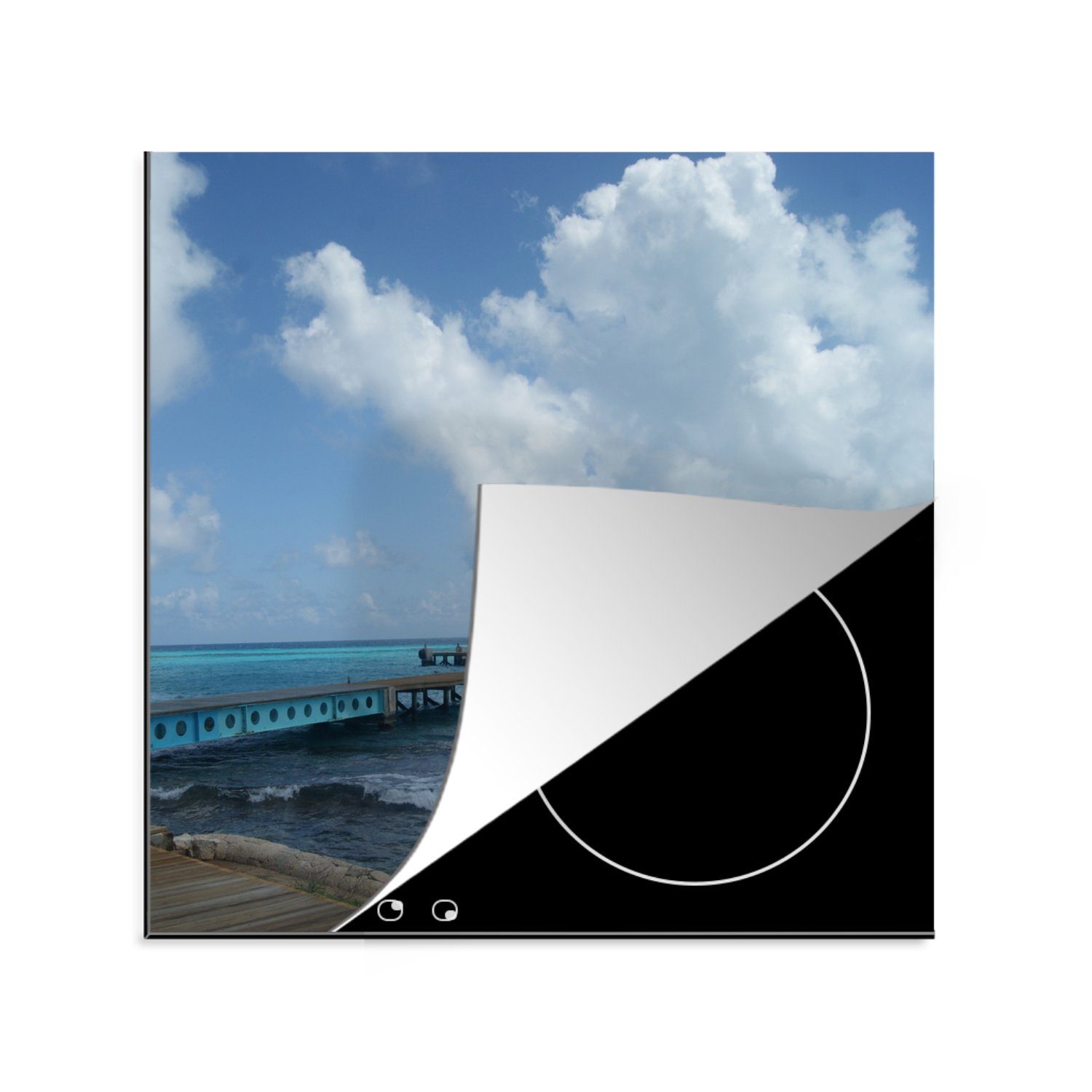 MuchoWow Herdblende-/Abdeckplatte Pier im Karibischen Meer bei Isla Mujeres, Vinyl, (1 tlg), 78x78 cm, Ceranfeldabdeckung, Arbeitsplatte für küche