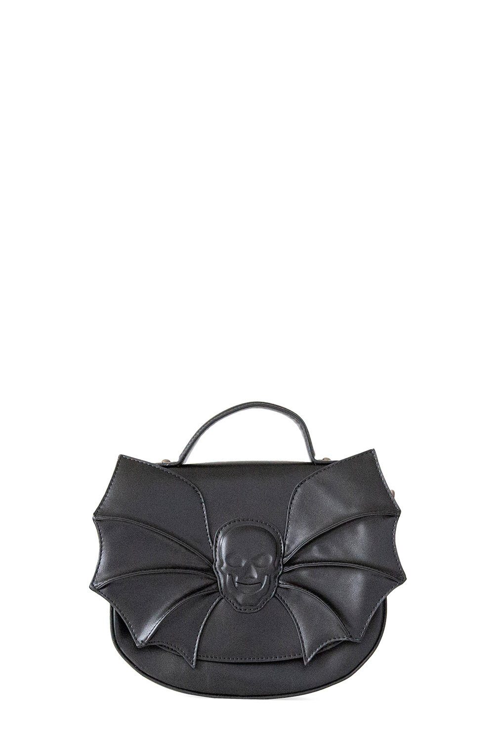 Banned Schultertasche Silent Creature, Gothic Totenkopf Fledermaus Applikation