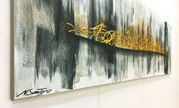 WandbilderXXL XXL-Wandbild Vivid Gold 210 x 70 cm, Abstraktes Gemälde, handgemaltes Unikat