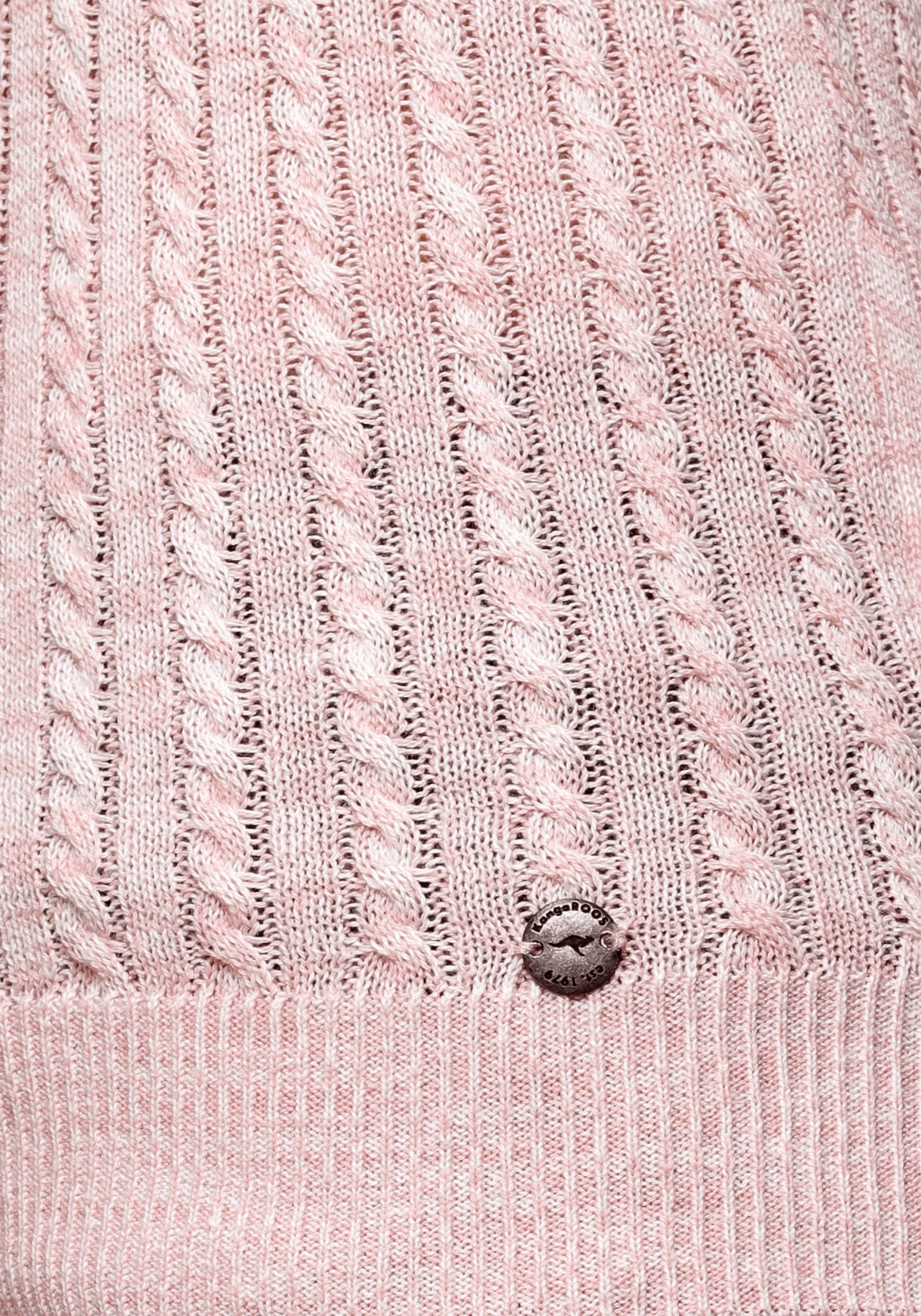 rosa-weiß-meliert KangaROOS Kapuzenpullover im feinen Zopf-Strick-Design