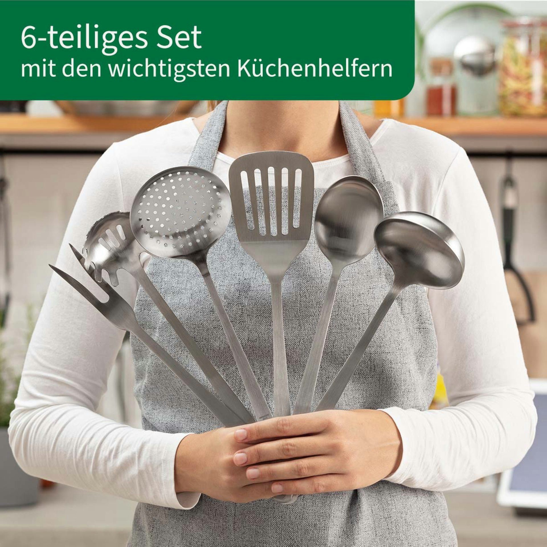 Chefkoch trifft Fackelmann Kochbesteck-Set Küchenhelfer-Set aus Edelstahl rostfrei, Kochgeschirr, Kochlöffel