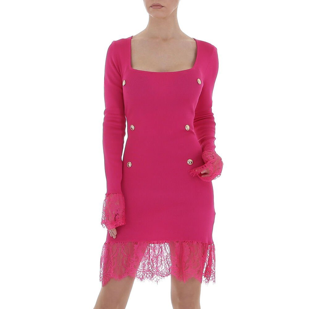 Ital-Design Minikleid Damen Party & Clubwear Knopfleiste Spitze Strickoptik Minikleid in Pink | Kleider