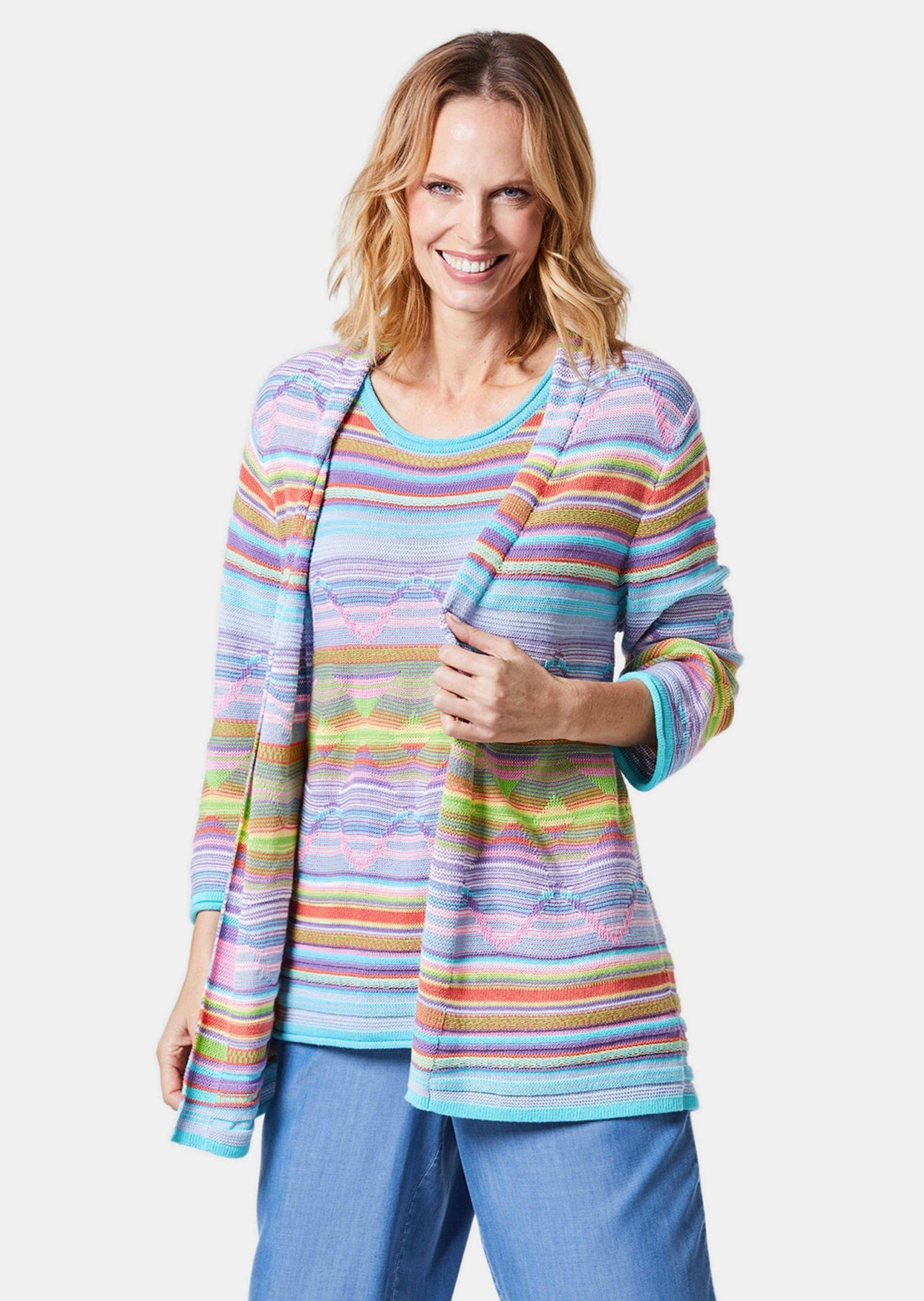 GOLDNER Strickjacke Kurzgröße: Jacquard-Strickjacke mit Ethno-Muster Ethno-inspiriertes Design mit besonderem Kragenabschluss