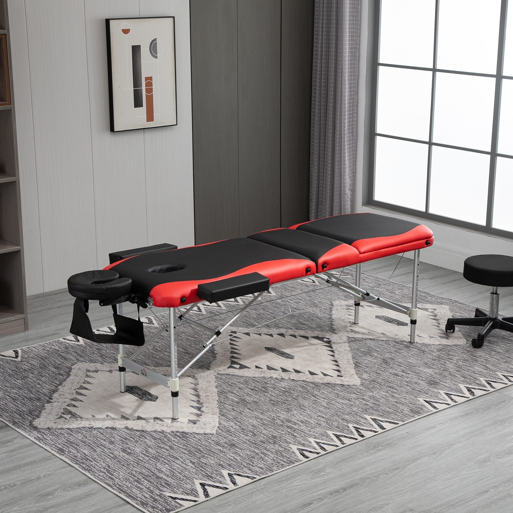 HOMCOM Massageliege klappbares Massagebett (Massageliegen, 1-St., Massagetisch), Schwarz+Rot 215 x 81 x 61-84 cm
