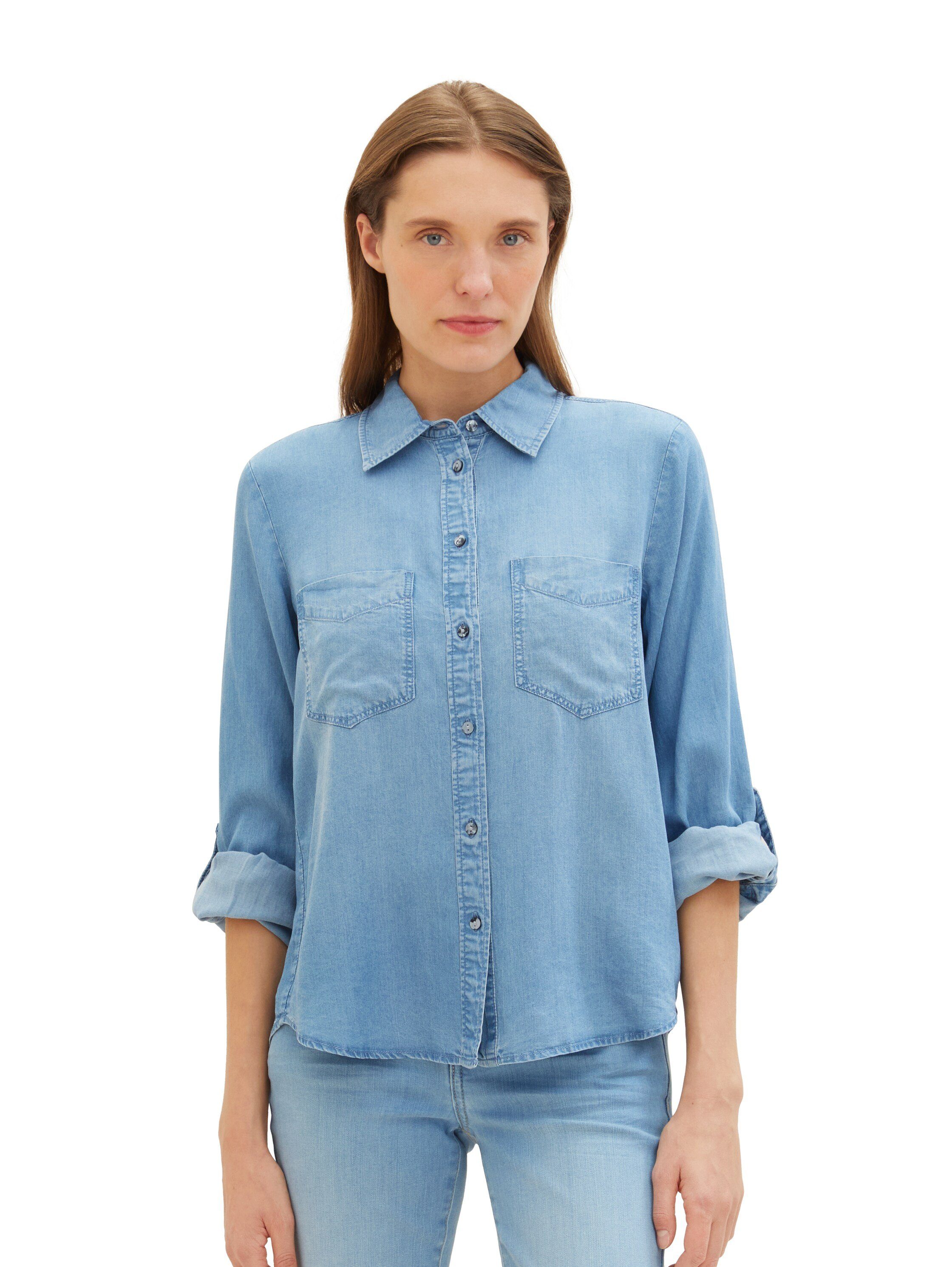 TOM TAILOR Jeansbluse mit Lyocell und Kentkragen