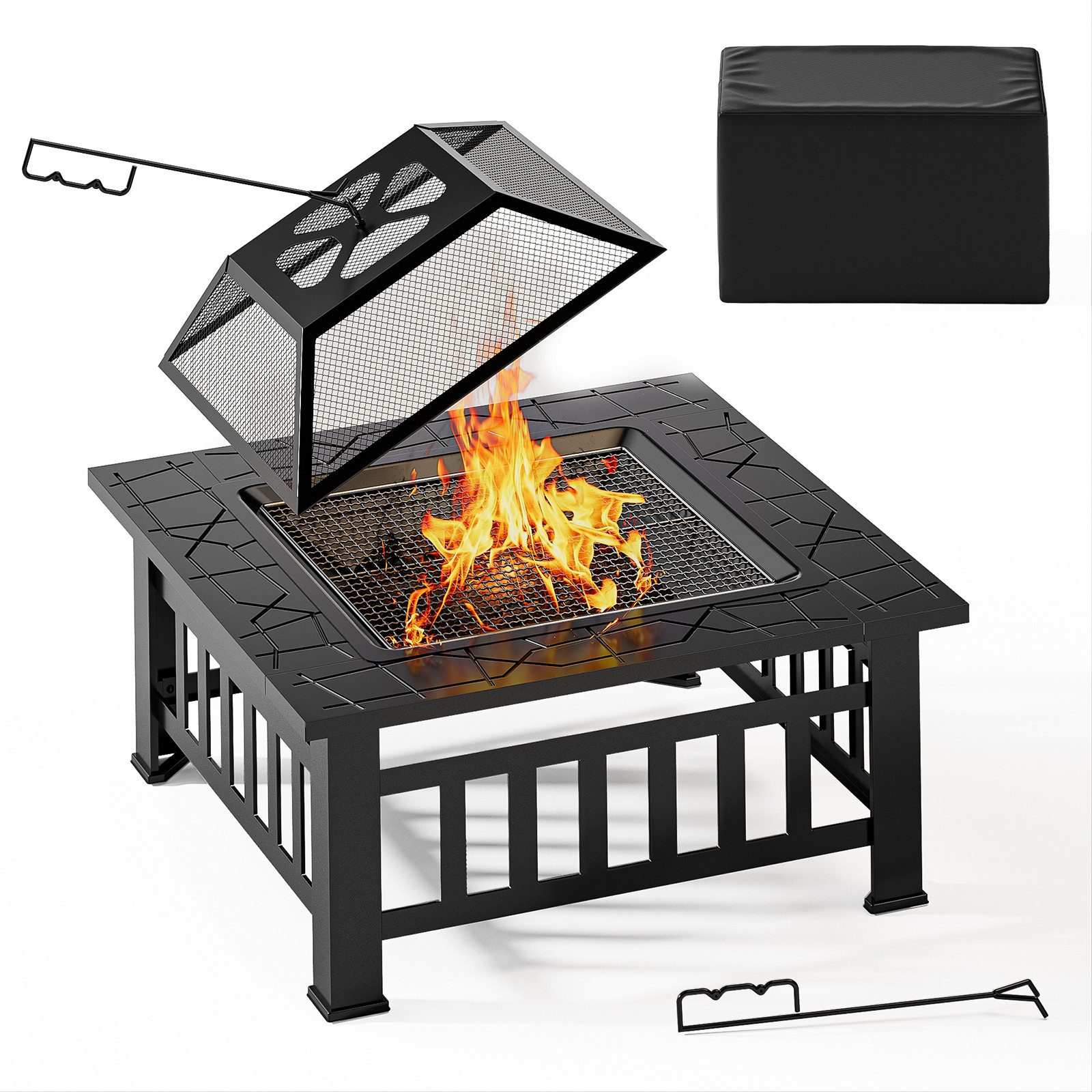 Bealife Feuerschale,Holzkohlegrill Schürhaken, 2-in-1 BBQ Grill, Feuerstell günstig online kaufen