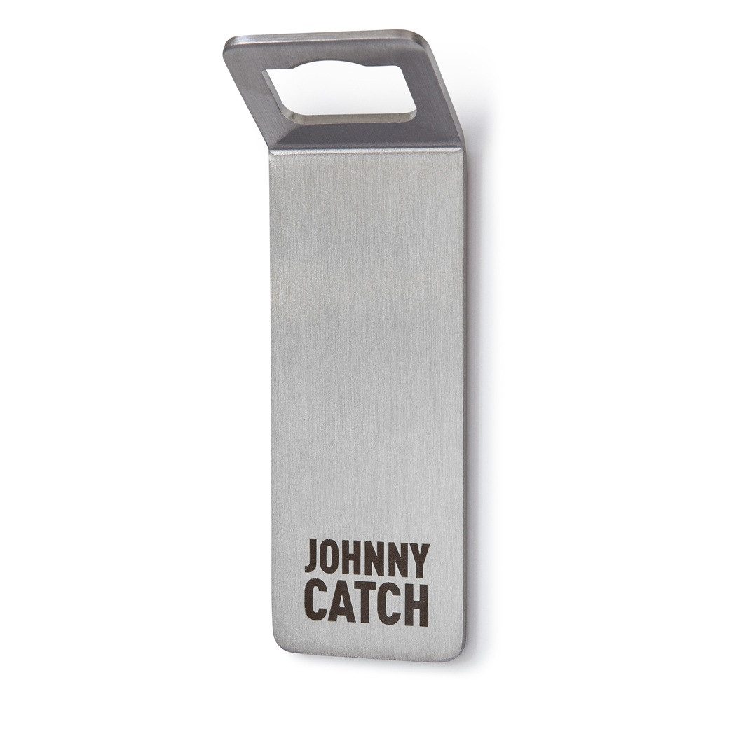 höfats Flaschenöffner JOHNNY CATCH Magnet (Edelstahl Wand-Flaschenöffner mit Magnet, fängt bis 15 Kronkorken), Bieröffner und Flaschenöffner mit schraubenloser Montage