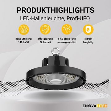 ENOVALITE LED Arbeitsleuchte LED-HighBay, Profi-UFO, 100W, 14000lm, 4000K (neutralweiß), IP65, TÜV, LED fest integriert, neutralweiß