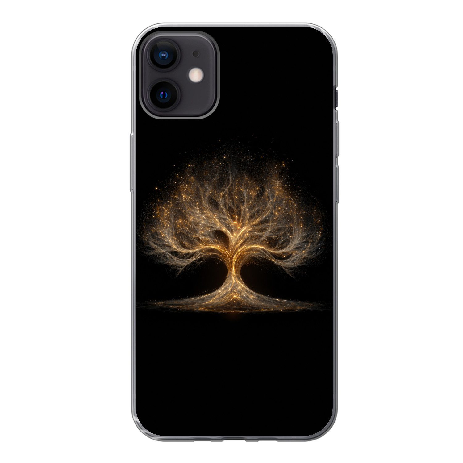 MuchoWow Handyhülle für Apple iPhone 12 Mini Lichter - Baum - Abstrakt - Schwarz, Smartphone-Bumper, Print, Handy Schutzhülle Dünn
