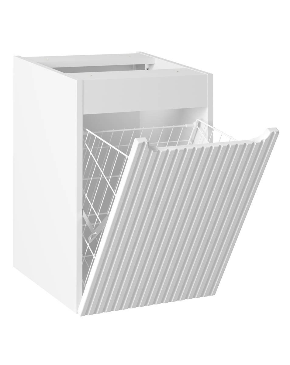 einfachgutemoebel Waschtisch-Set Badezimmer Seitenschrank ILUNA White 40cm, mit Wäschekorb, weiß, (Badmöbel Set, 1-St., Wäschschrank)