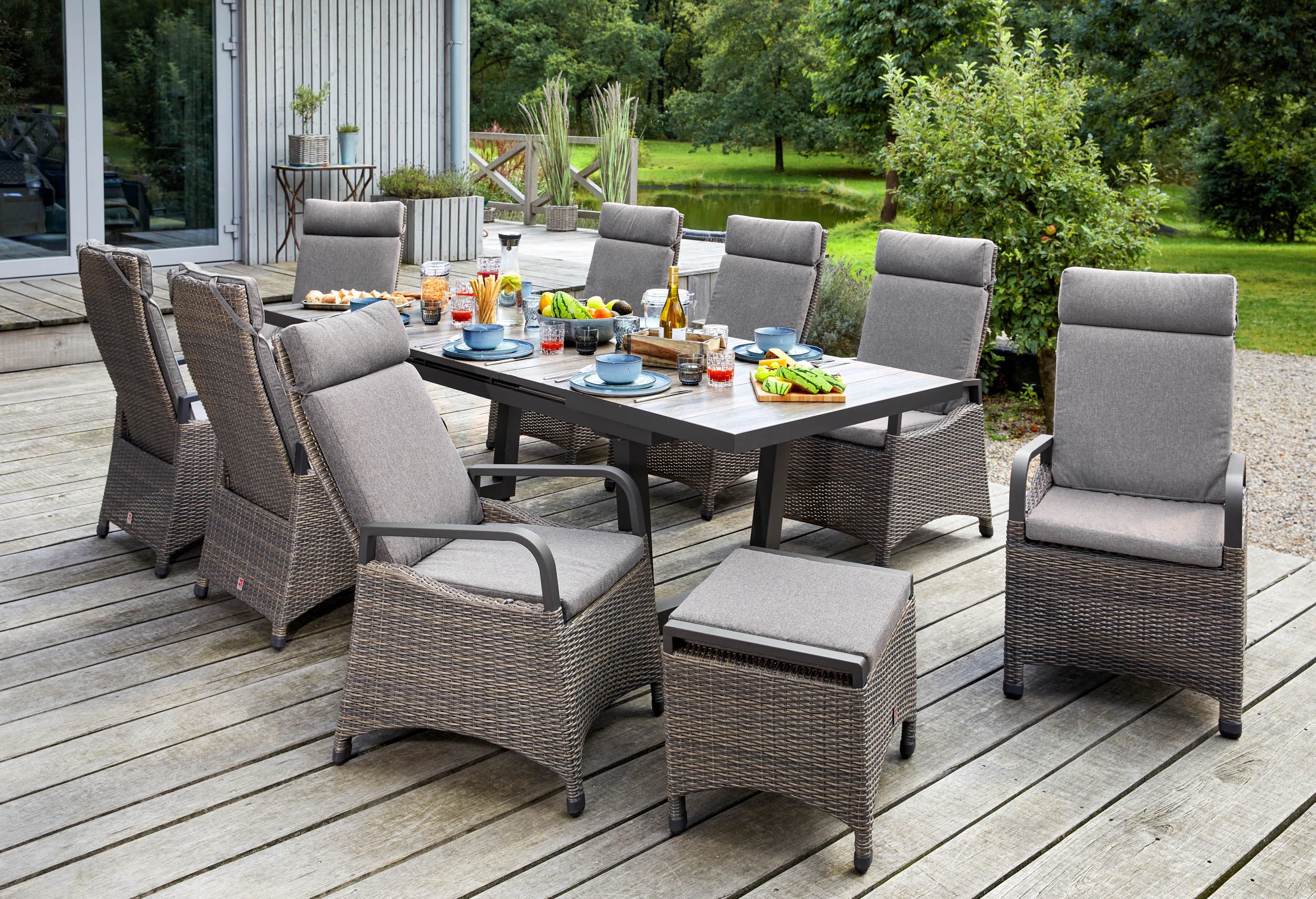 LC Garden Garten-Essgruppe Komido« Dining Set I Sitzgruppe Gartenset omega braun, (Set, 7-tlg), ausziehbarer Tisch