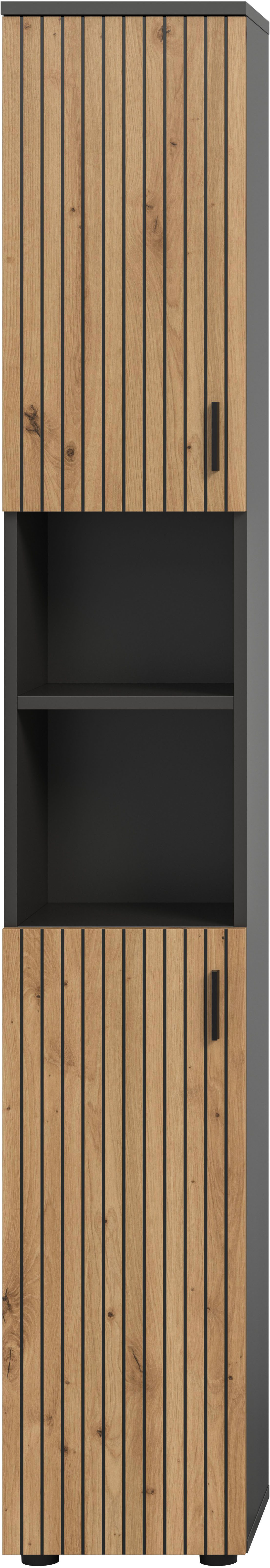 welltime Hochschrank MANI, Höhe: 192 cm, Paneeloptik, 2 offene Fächer, 2 Türen (1-St) Hochschrank, Bad-Schrank, Badezimmerschrank, Bad, Badezimmer