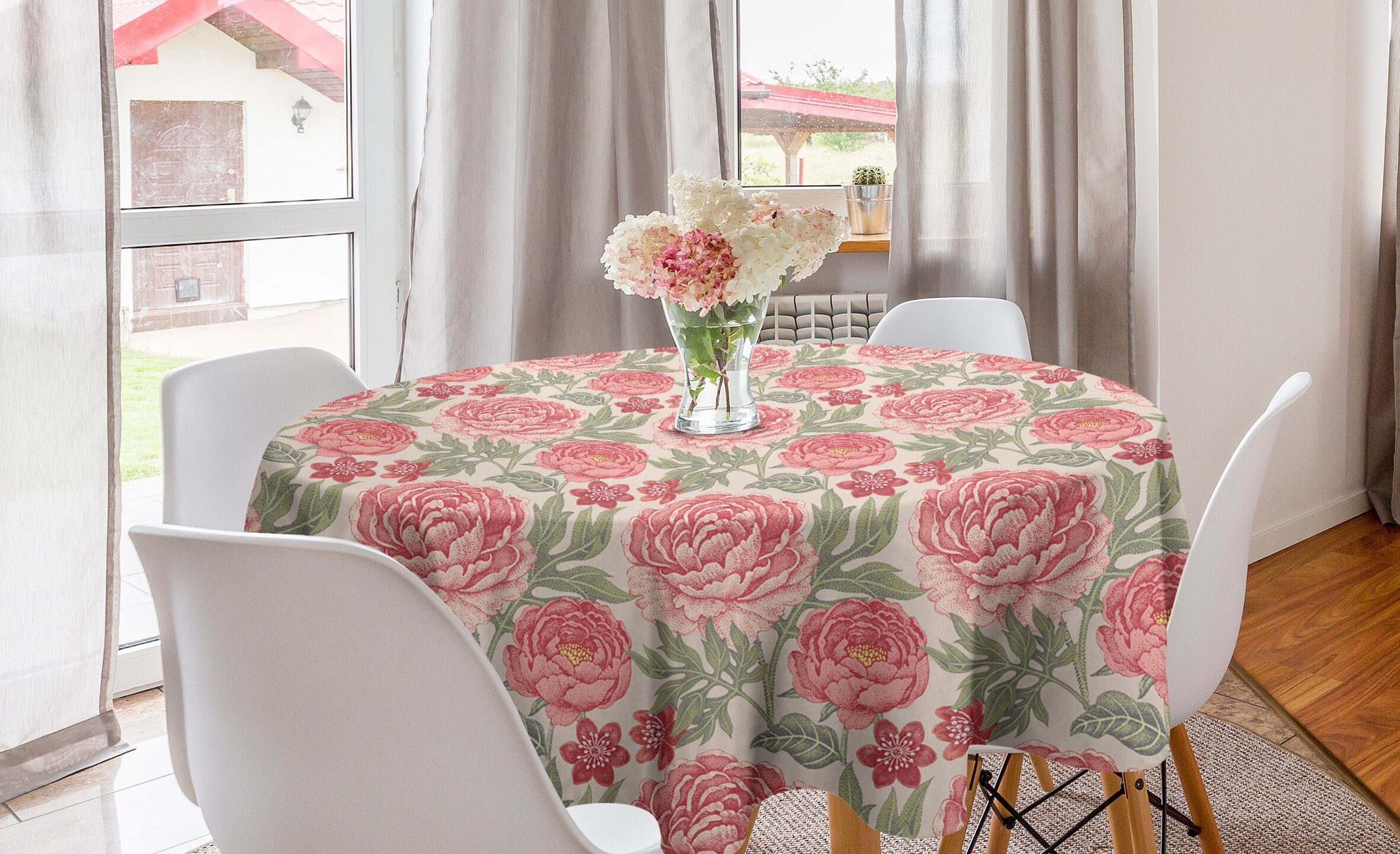 Abakuhaus Tischdecke Kreis Tischdecke Abdeckung für Esszimmer Küche Dekoration, Blumen Garten-Blumen Retrostil