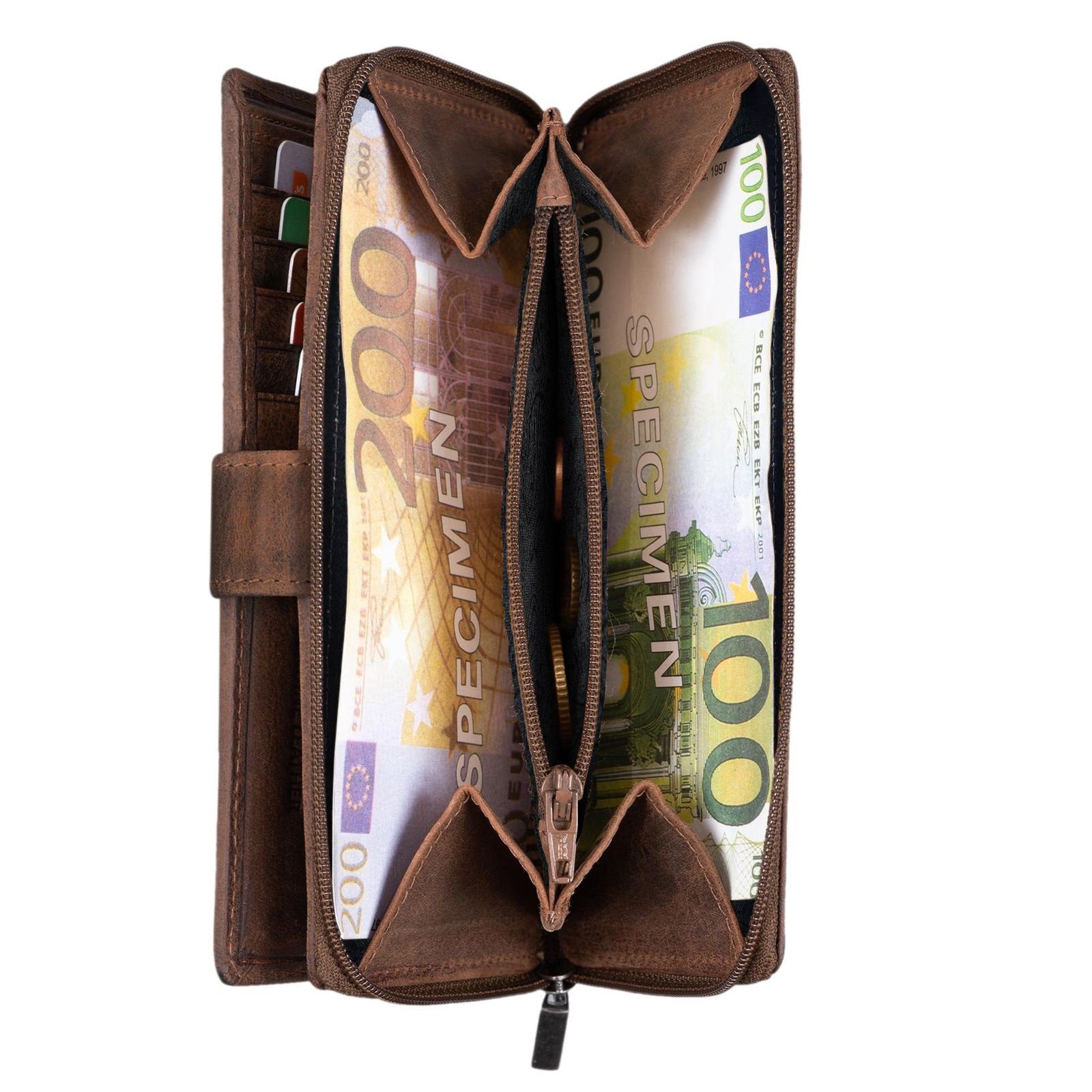 STILORD Geldbörse "Greta" Vintage Damen Portemonnaie Blumen Muster Echt Leder