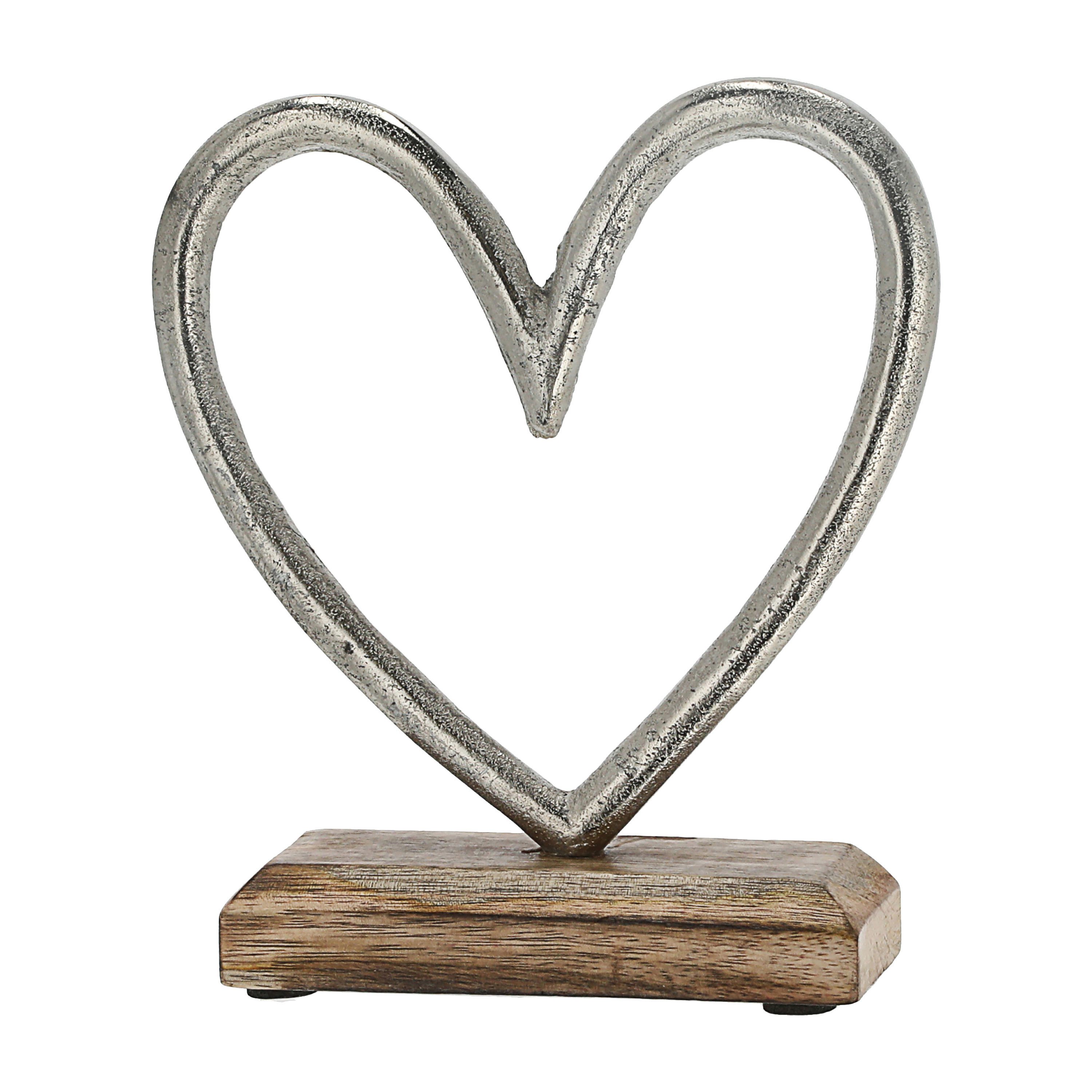 Dekoobjekt Herz auf Sockel 15x15x5cm Mangoholz Aluminium Dekoaufsteller Skulptur