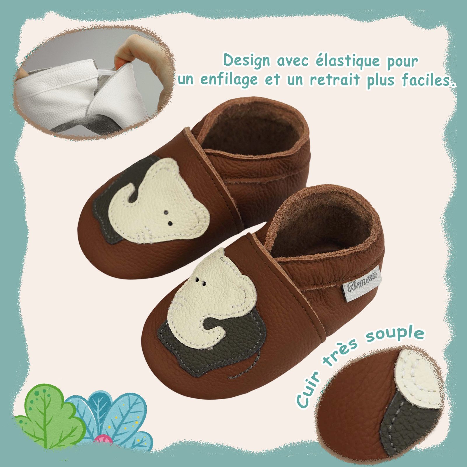 Bemesu Baby Schuhe Leder leicht & weich für erste Schritte Krabbelschuh