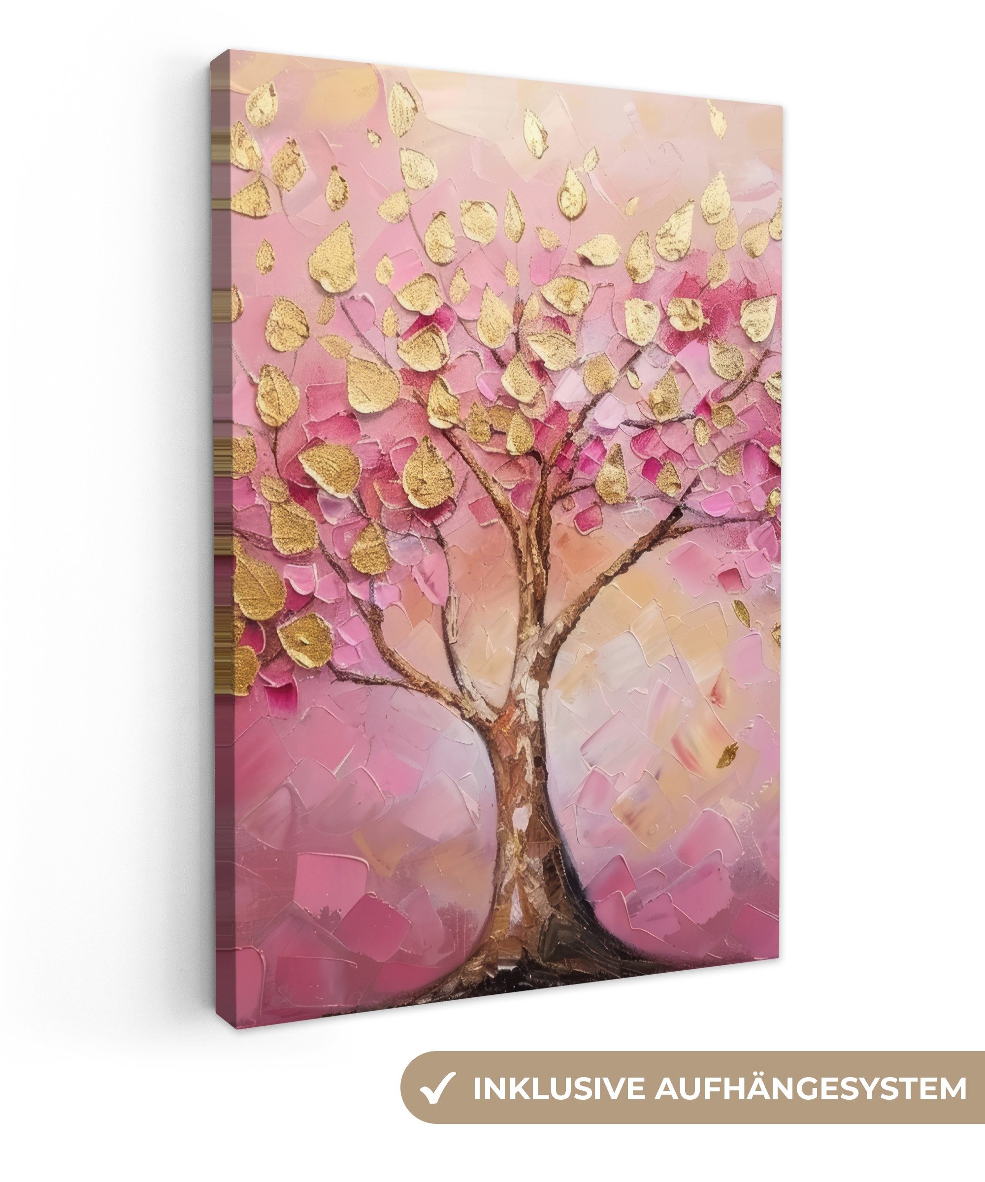 OneMillionCanvasses® Leinwandbild Baum - Rosa - Gold - Modern, Fotodruck (1 günstig online kaufen