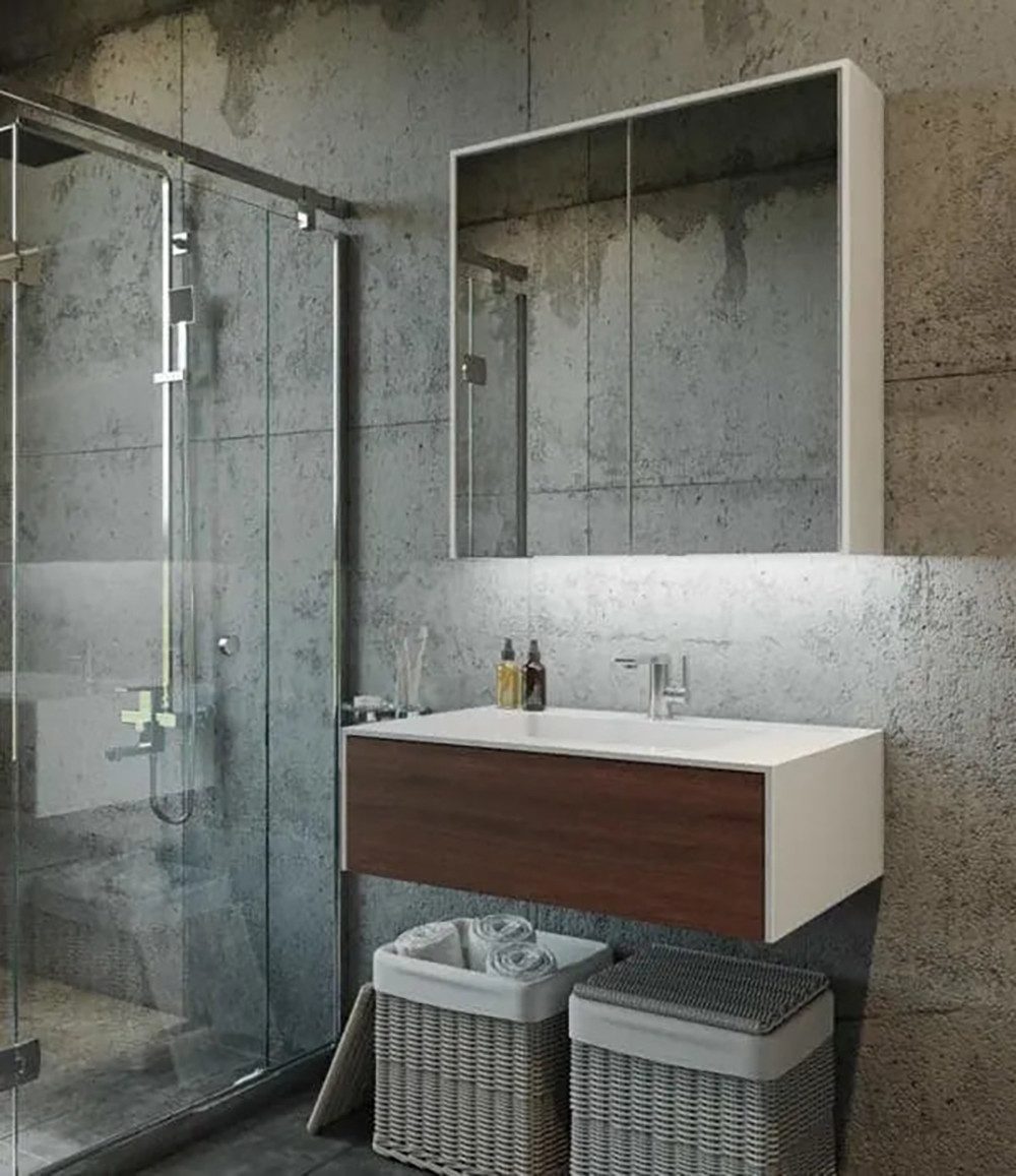 Henneke Badezimmerspiegelschrank Corian® Spiegelschrank PureOne – Türanzahl optional