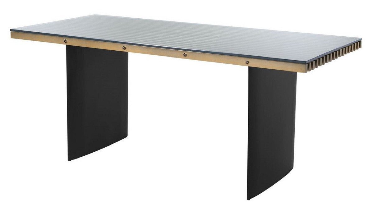 Casa Padrino Schreibtisch Luxus Schreibtisch mit Glasplatte Messing / Schwarz 180 x 78,5 x H. 76 cm - Luxus Qualität - Büromöbel
