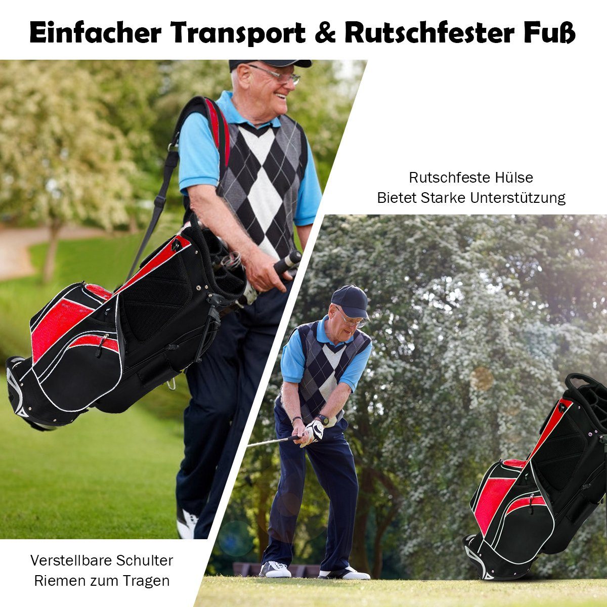 Ständer, Regenschirmhalter Golfbag, mit COSTWAY rot+schwarz Golftrolley +
