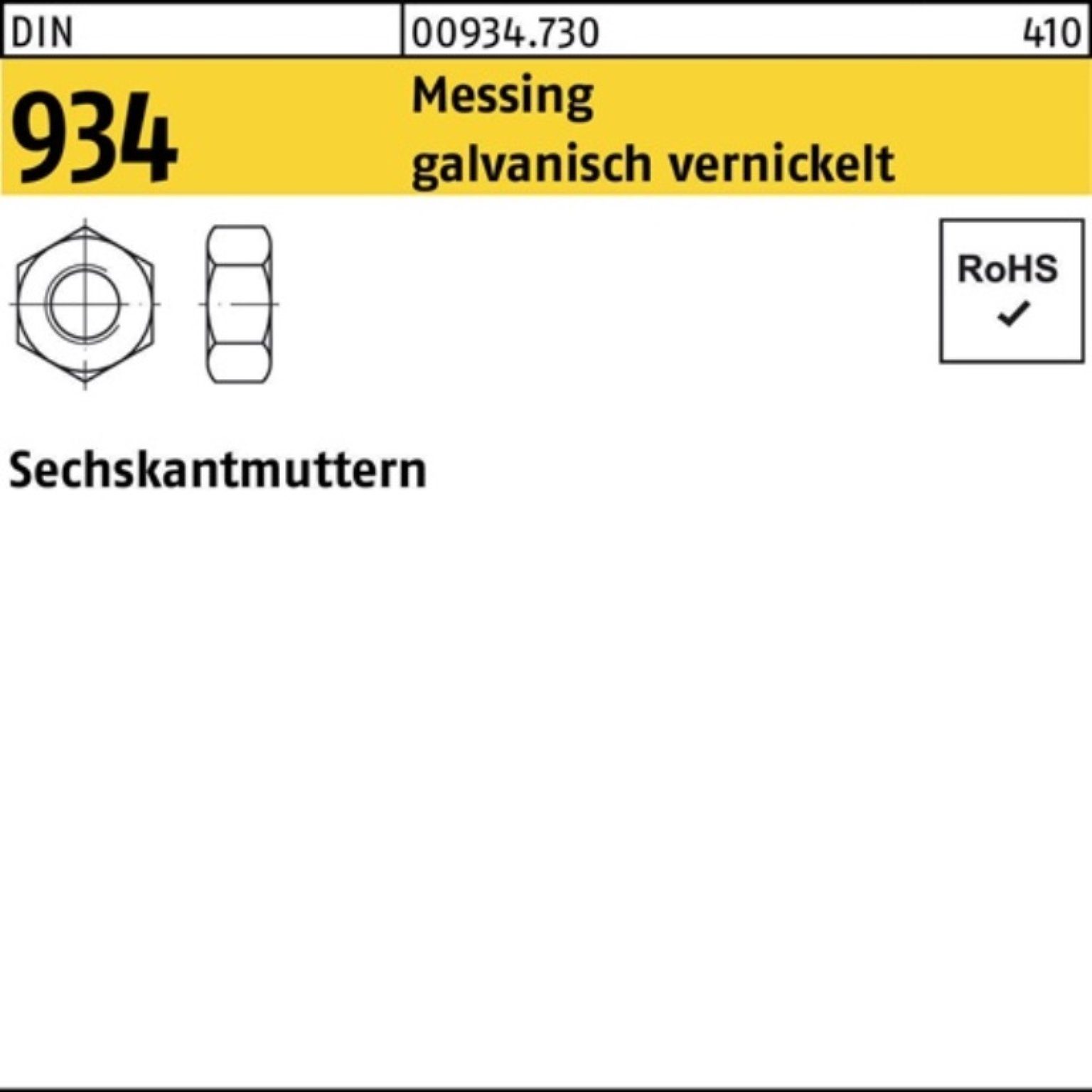 Reyher Muttern 1000er DIN 934 M3,5 Messing galv. vernickelt Pack 1000 Sechskantmutter