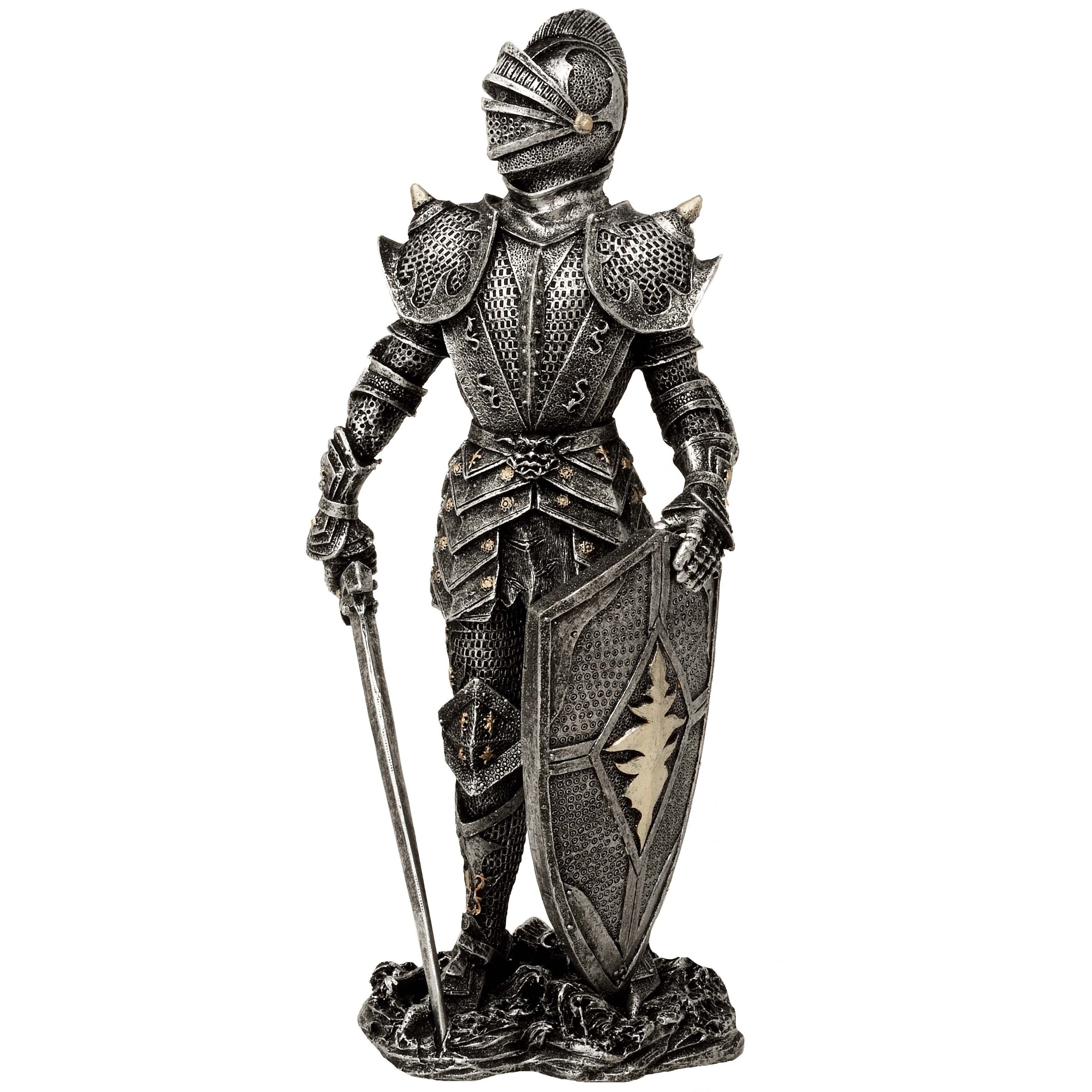 MystiCalls Dekofigur Ritter mit Schwert & Schild silberfarben - Dekofigur, Mittelalter (1 St), Perfektes Geschenk für jeden Anlass - Geburtstag, Weihnachten