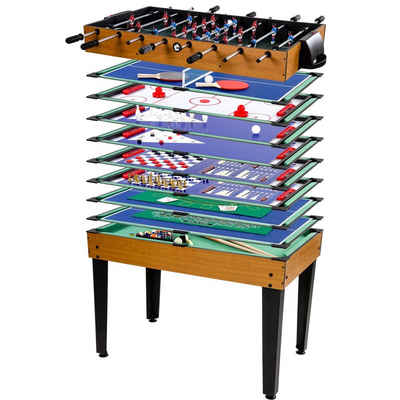 GAMES PLANET Spieltisch Multigame Spieletisch Mega 15 in 1, (Set), inkl. komplettem Zubehör, Spieltisch in 3 Dekorvarianten