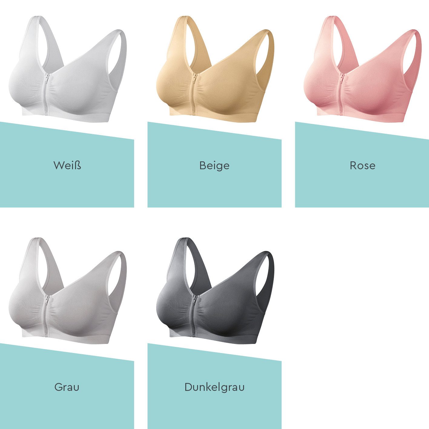 SLIMmaxx Bügelloser BH Traum-BH mit Reißverschluss 5er-Set -Gr. L - mehrfarbig (5-tlg)
