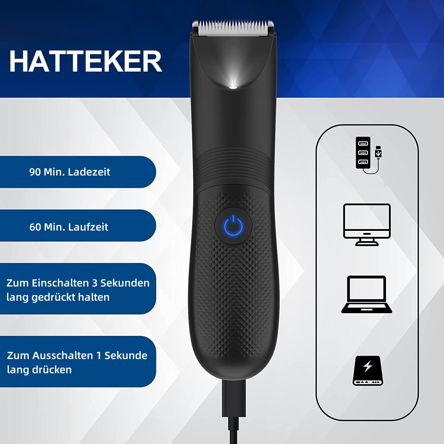 HATTEKER Körperrasierer RFC-8106, Körperpflege-Trimmer, Wasserdicht, für Damen & Herren