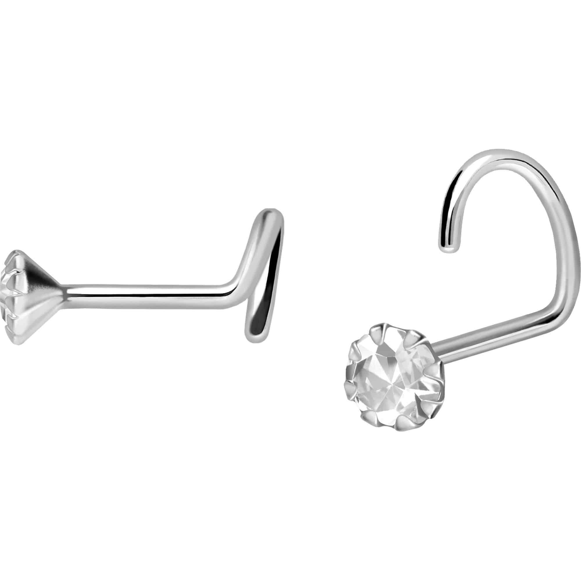 PIERCINGLINE Nasenpiercing 925 Silber Nasenstecker Spirale EINGEFASSTER KRISTALL (Nasenstecker, 1-tlg)