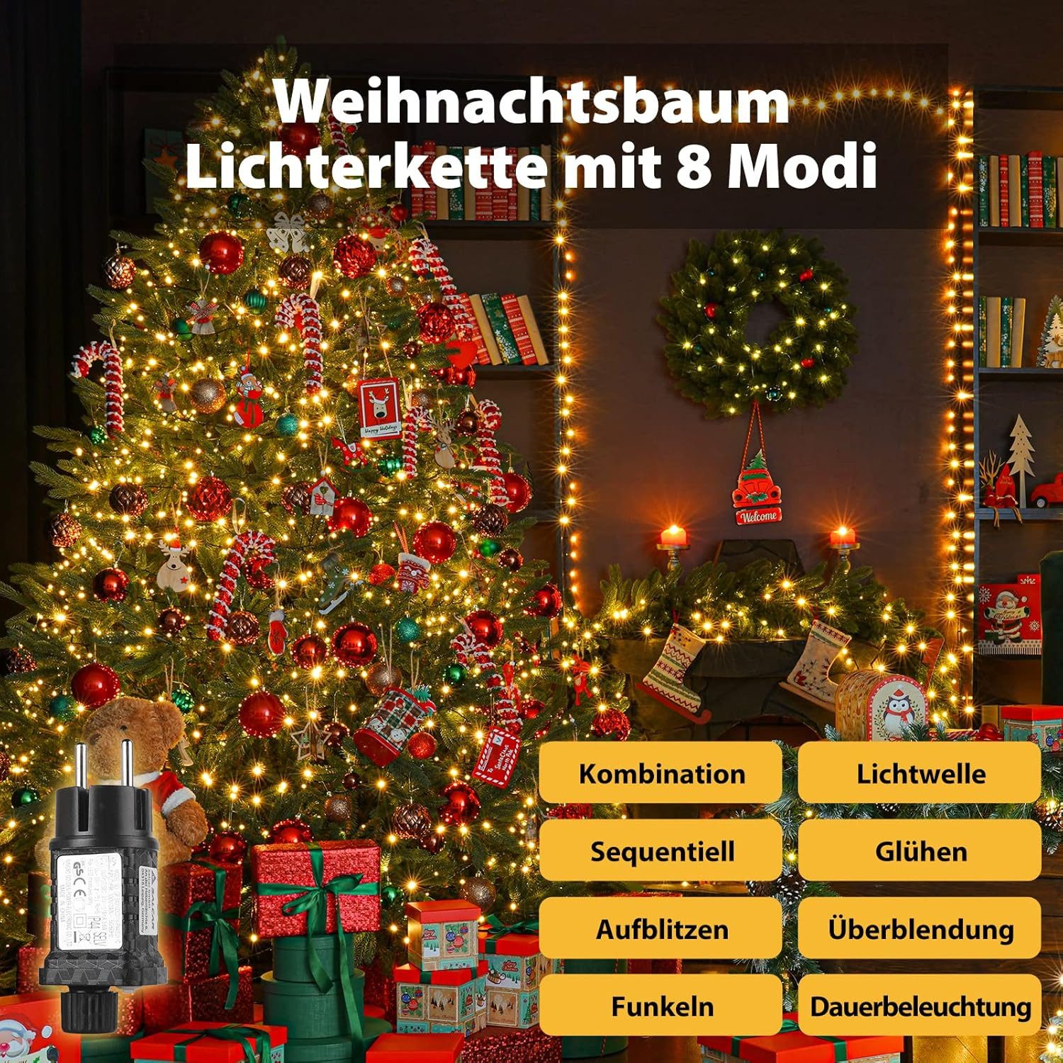Salcar LED-Lichterkette 2m-100m LED Lichterkette Weihnachtsbaum 20-1660er LED Weihnachtsdeko, 15m 220 LED, 8 Modi und Memory-Funktion, 31V, Spritzwassergeschützt