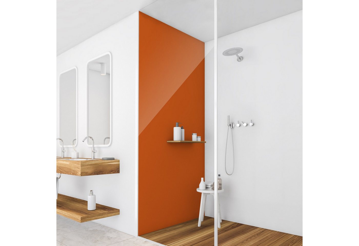Thumbnail - Bilderdepot24 Badrückwand einfarbig orange Duschrückwand ohne Bohren Dusche, (Hartfolie matt » Selbstklebend PREMIUM 0,6...